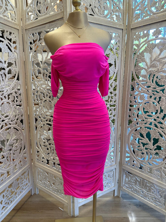 Ruched Pink Midi Dress