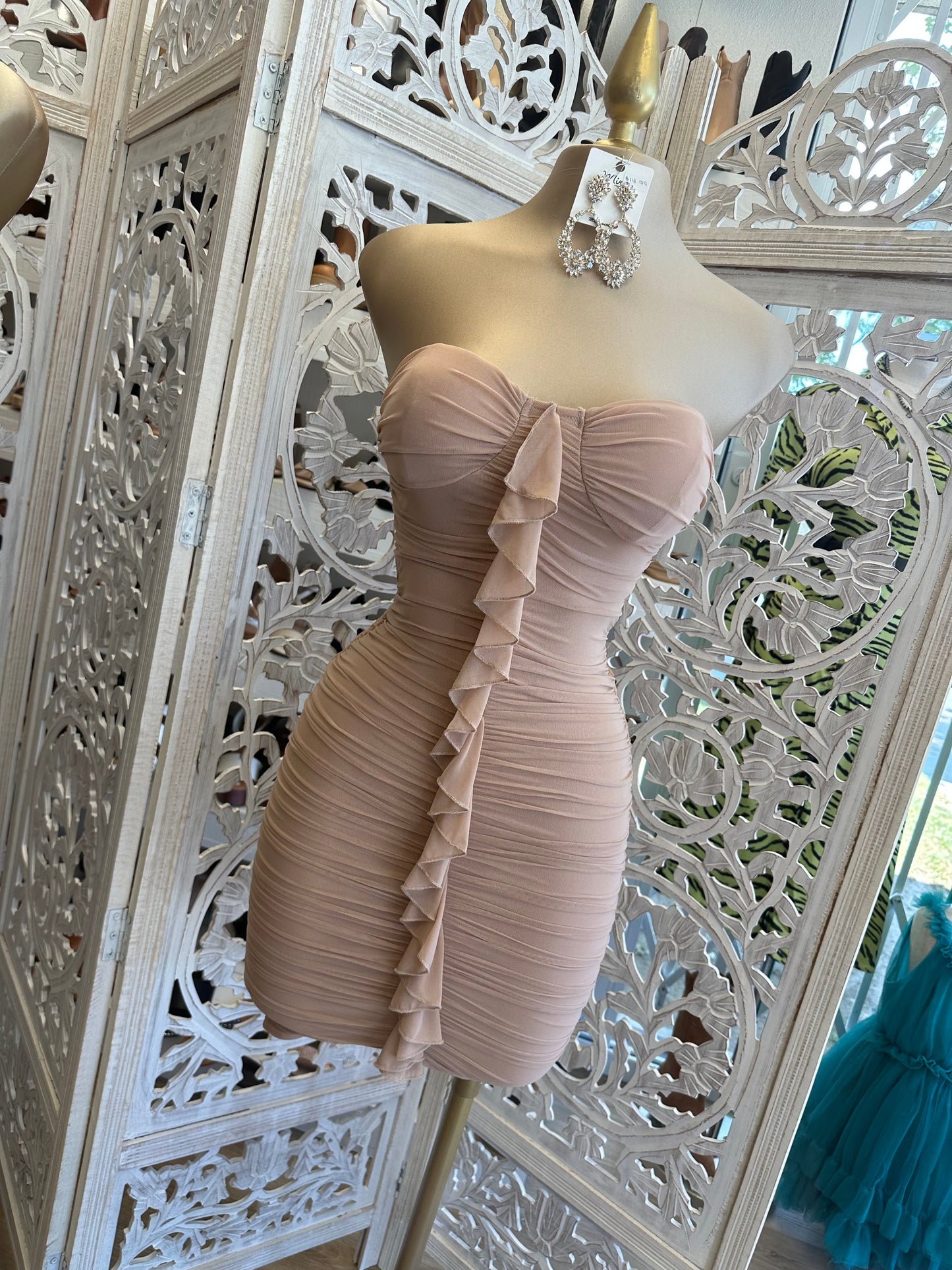 Nude Ruffle Mini Dress