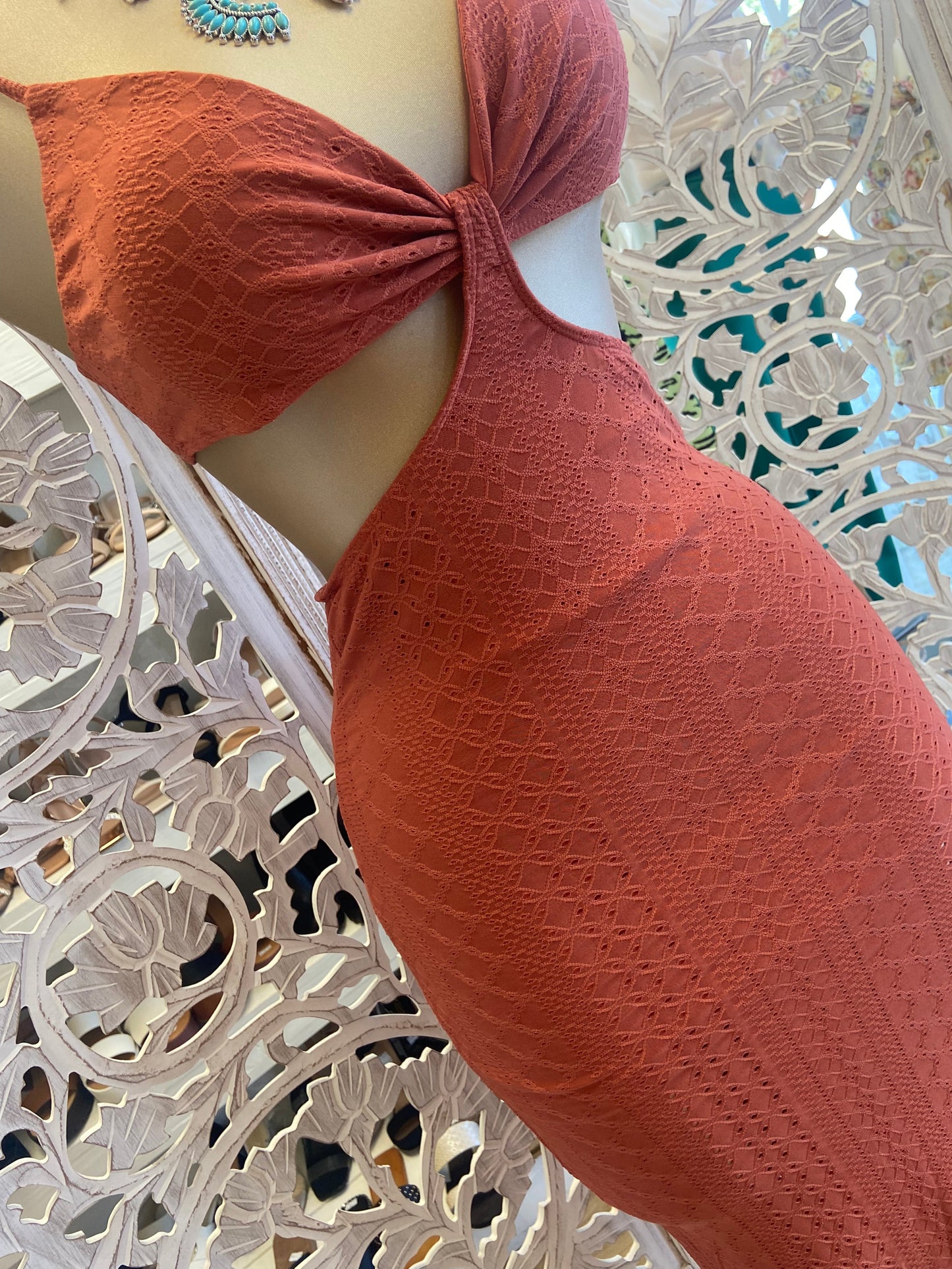 Dark Orange Cutout Dress