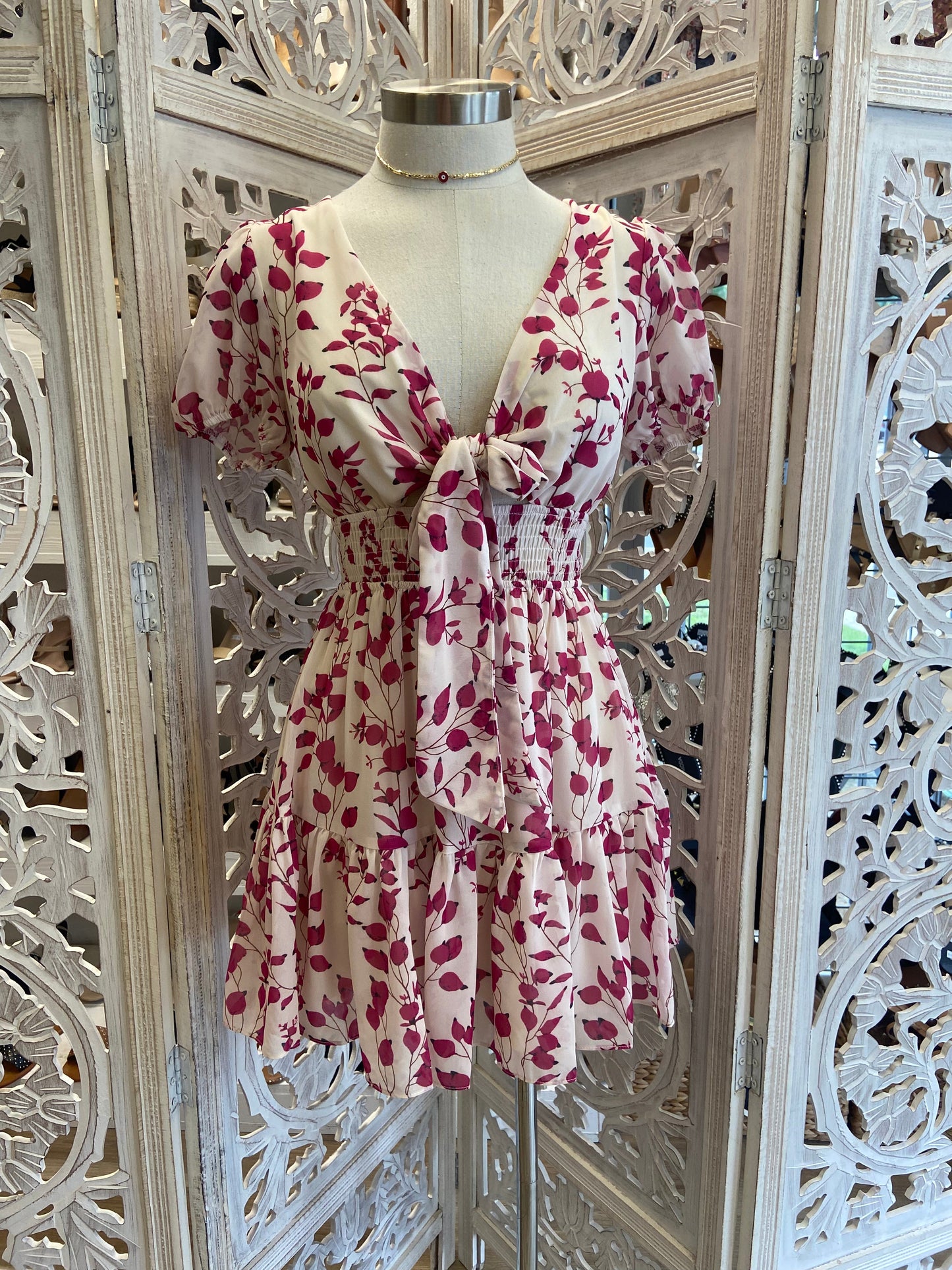 Tie Front Petal Print Dress