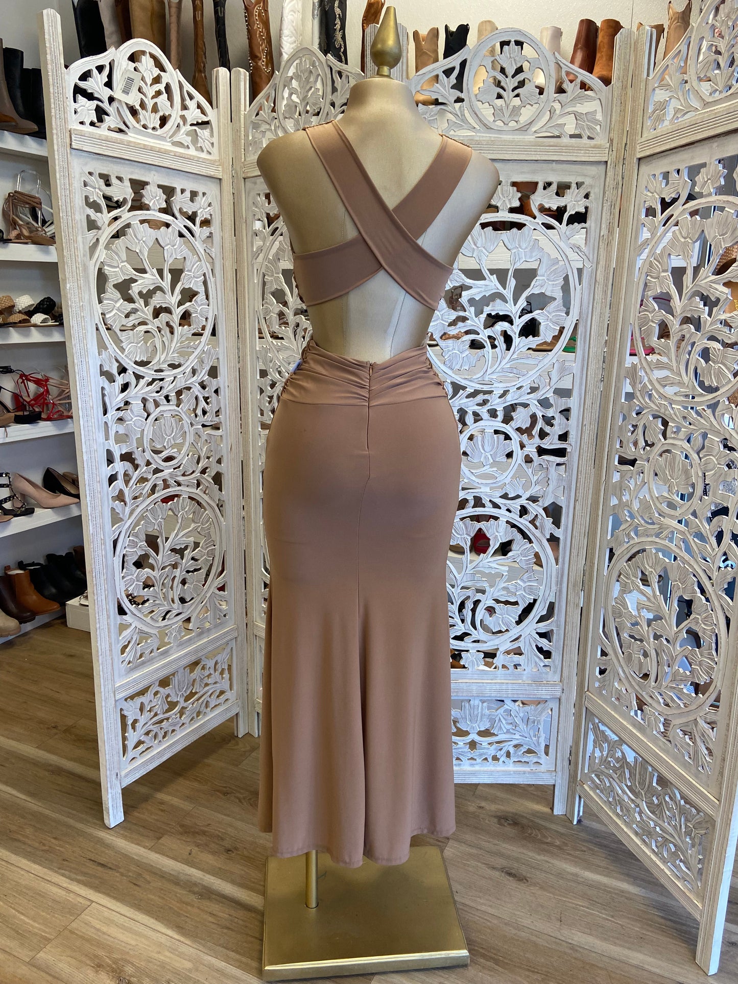 Beige Crossback Formal Dress