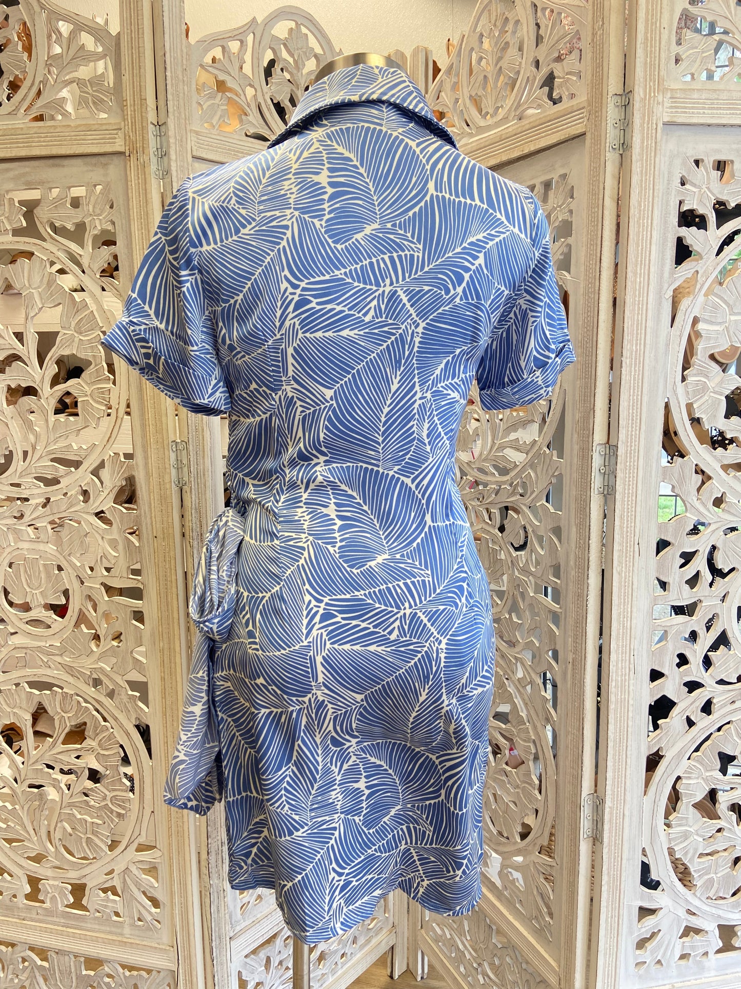 Blue Wrapped Collard Print Dress