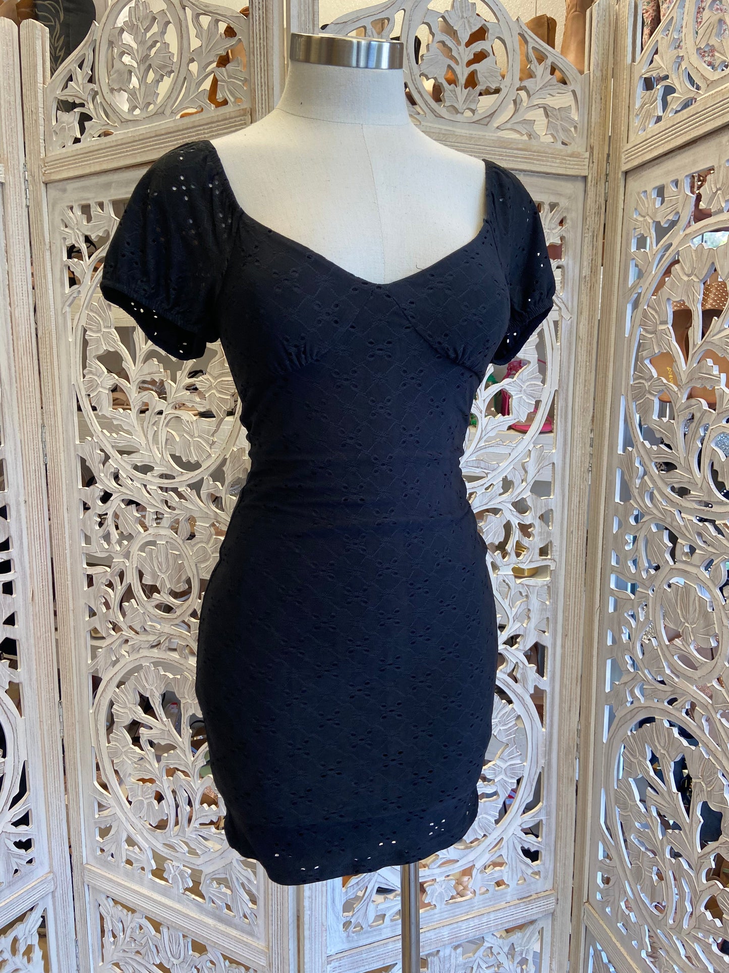 Black Eyelet Body Con Dress