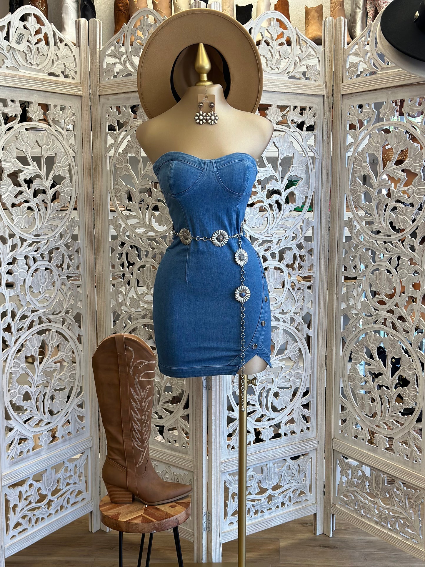 Denim Strapless Heart Lined Dress