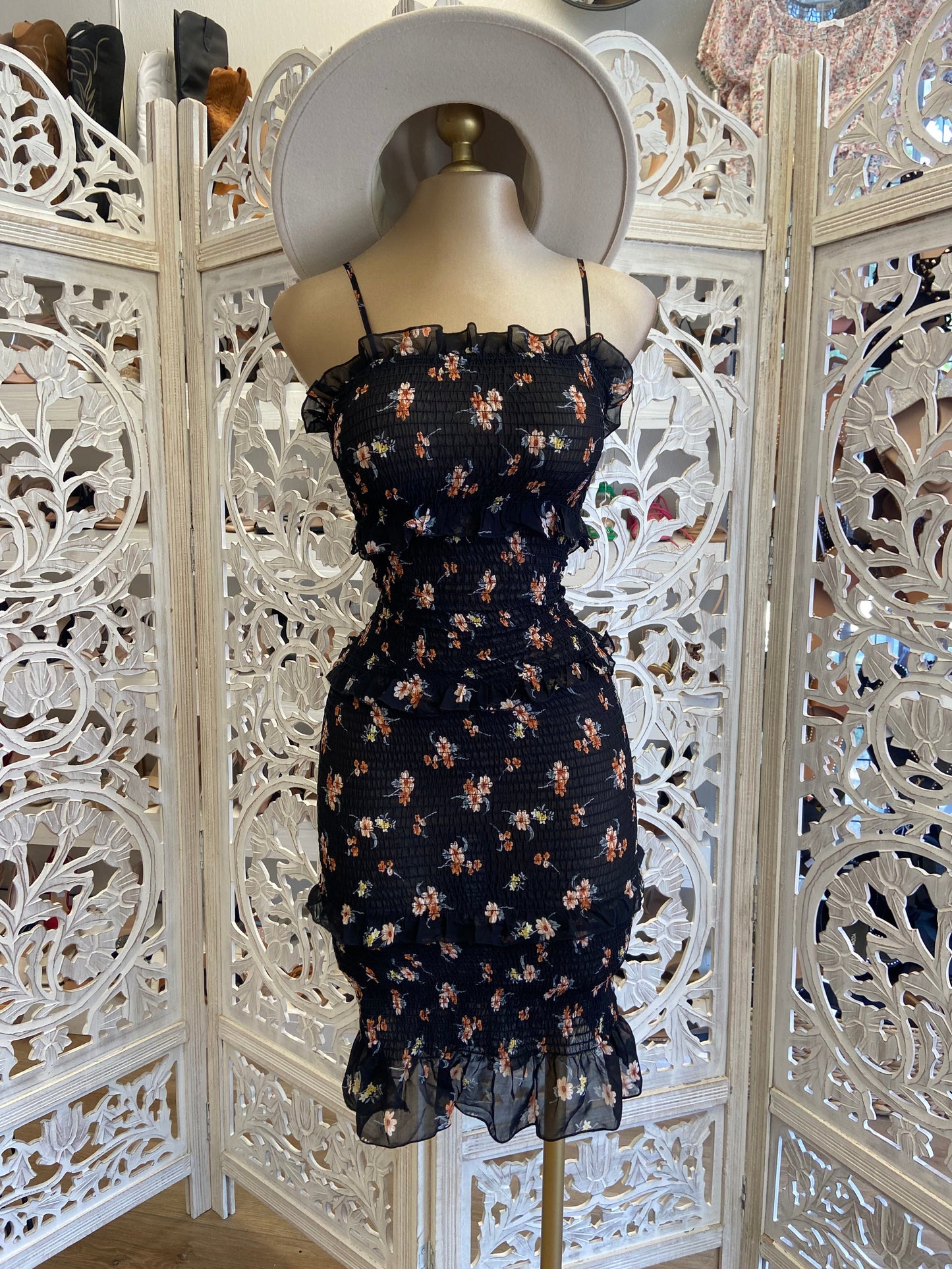 Smocked Bodycon Floral Dress