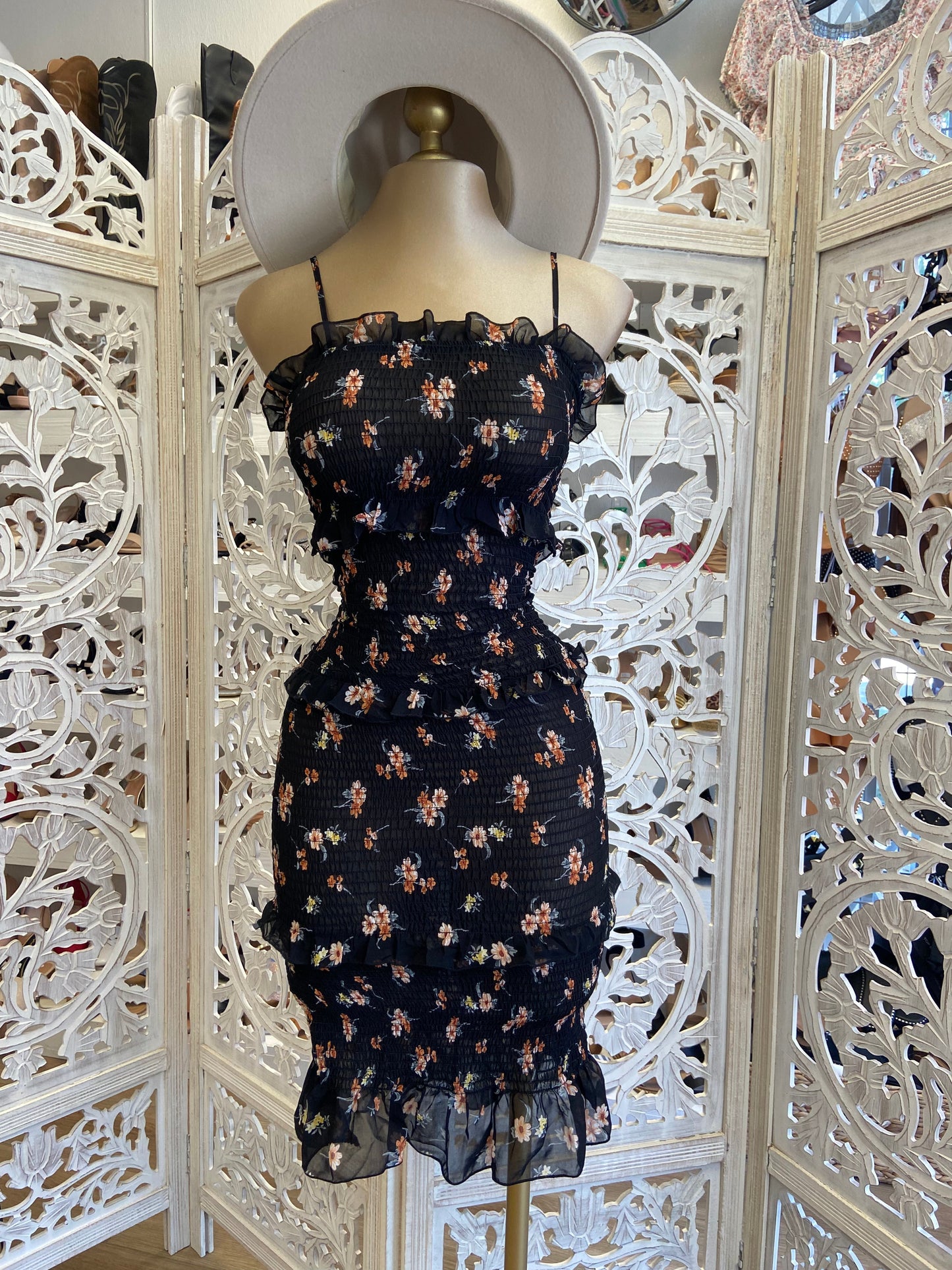 Smocked Bodycon Floral Dress