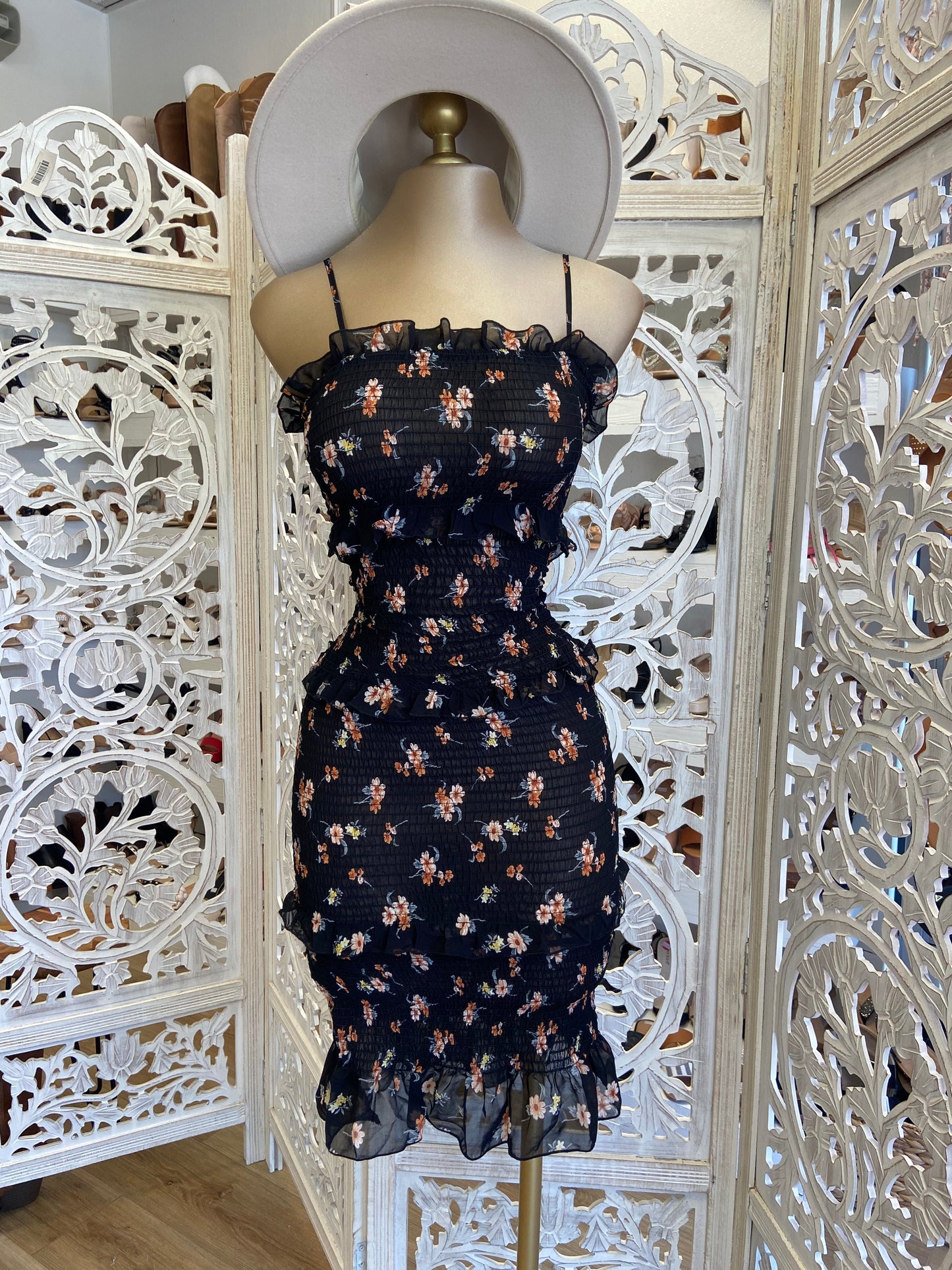 Smocked Bodycon Floral Dress