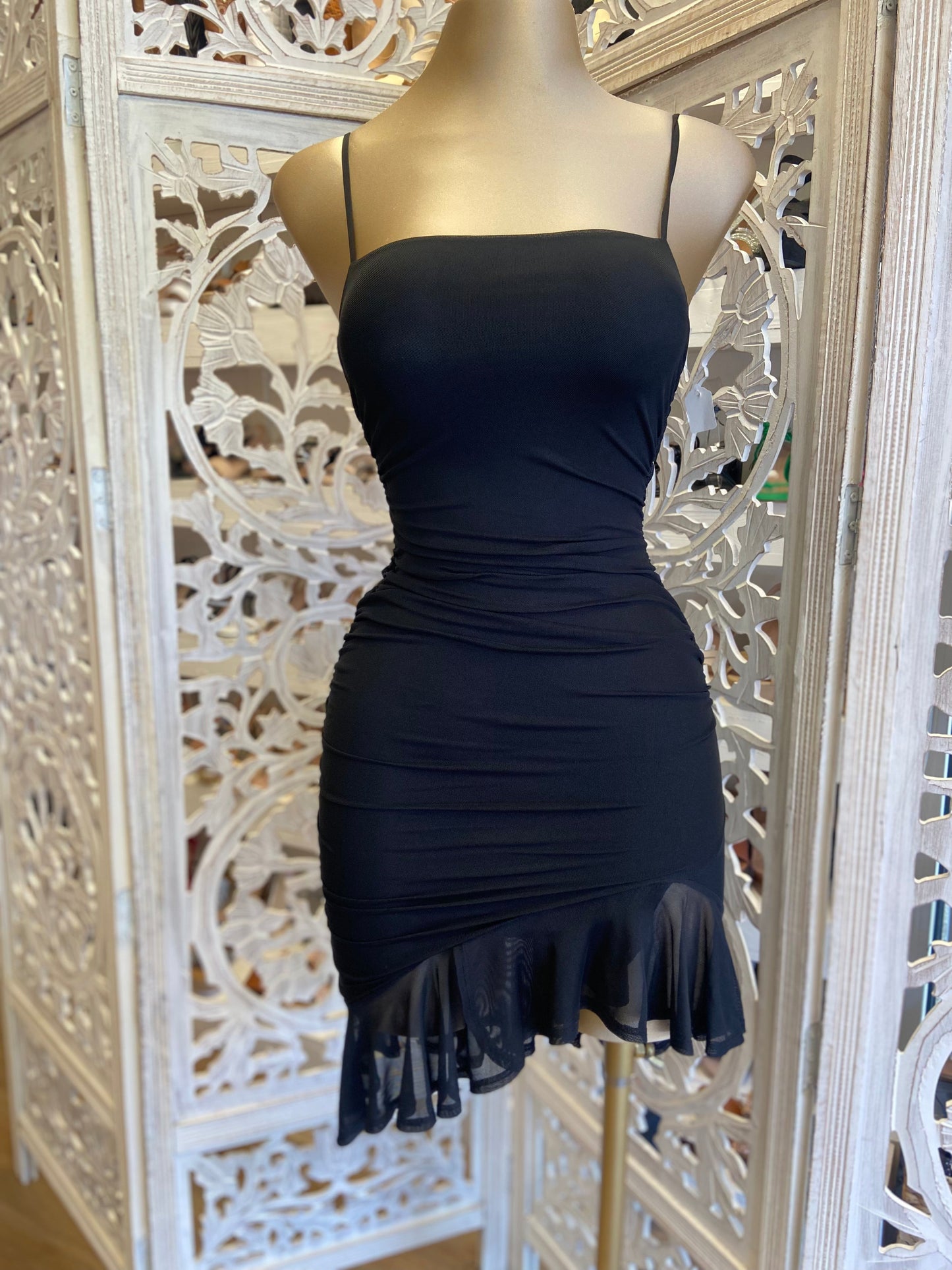 Black Mesh Ruffle Dress