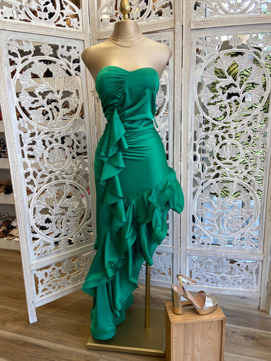 Green Ruffle Strapless Dress