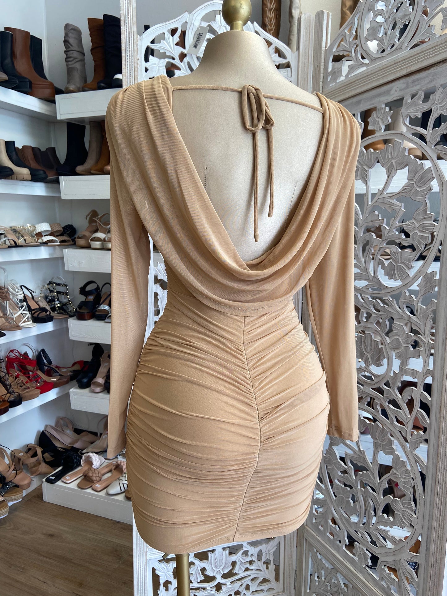 Nude Draped Back Dress