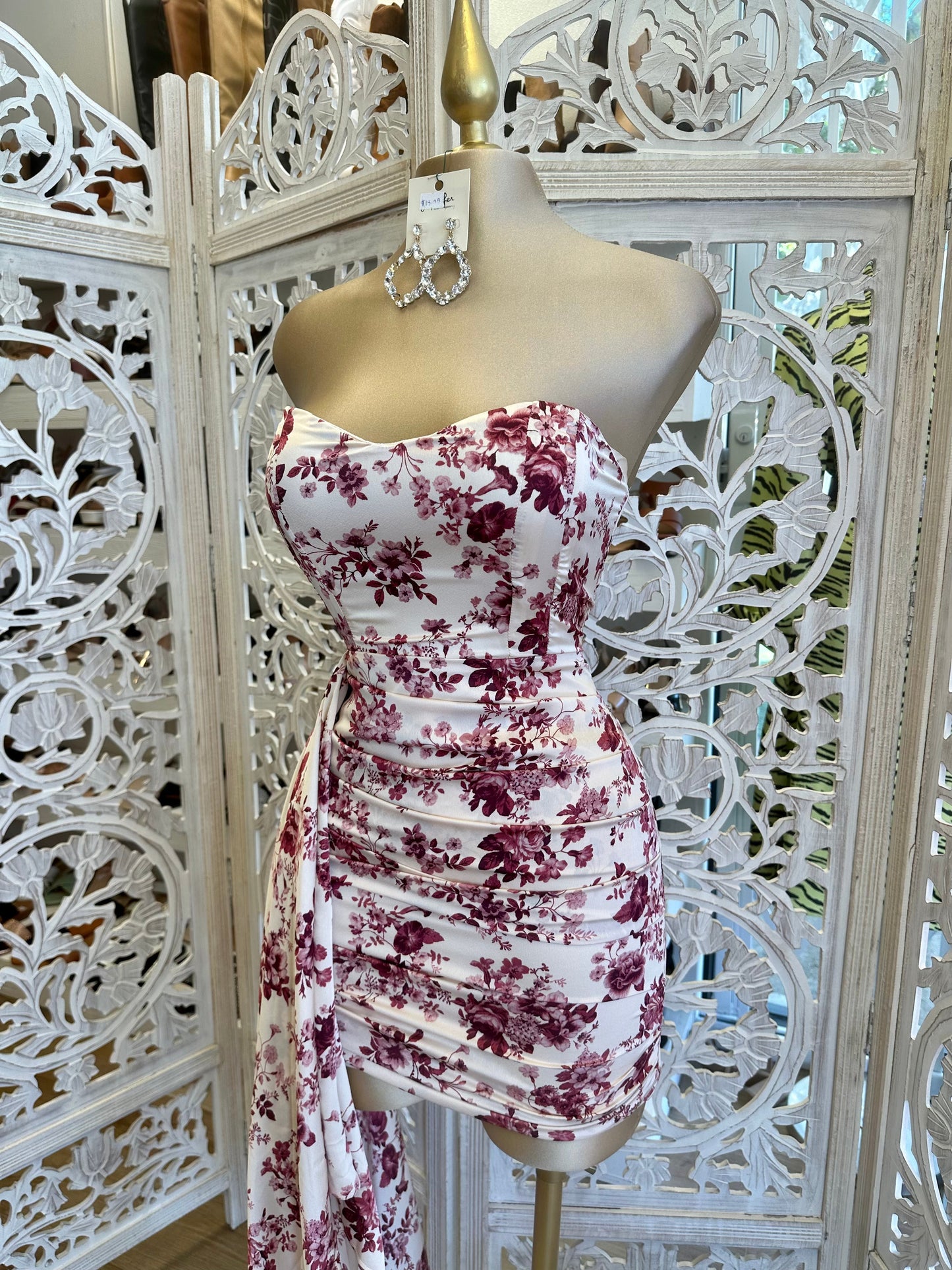 Burgundy Floral Tailed Mini Dress