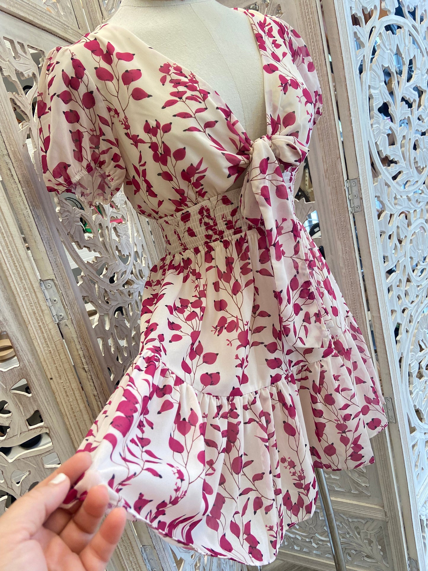 Tie Front Petal Print Dress