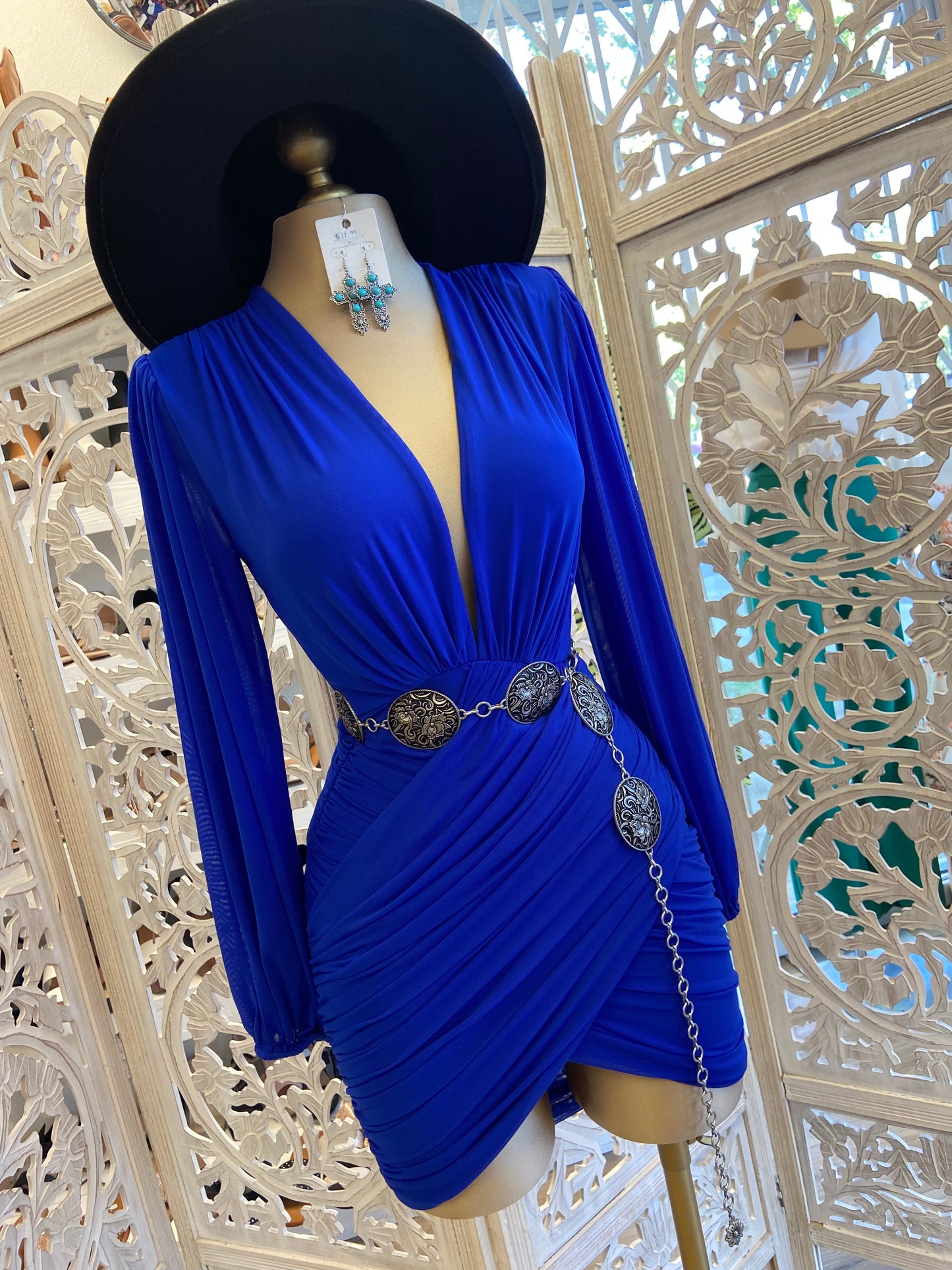 Royal Blue Wrapped Deep V Mini Dress