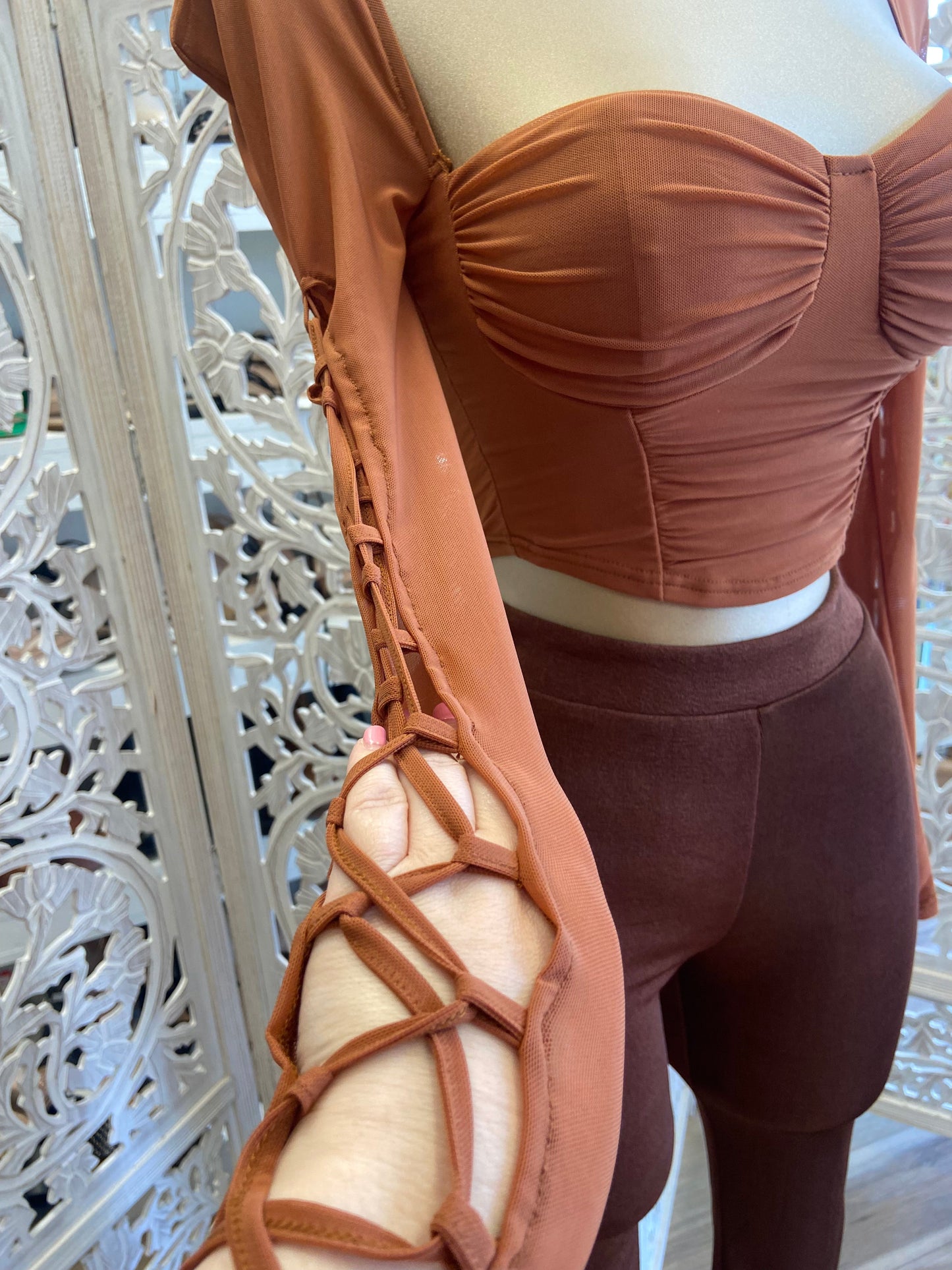 Copper Tie Up Sleeve Crop