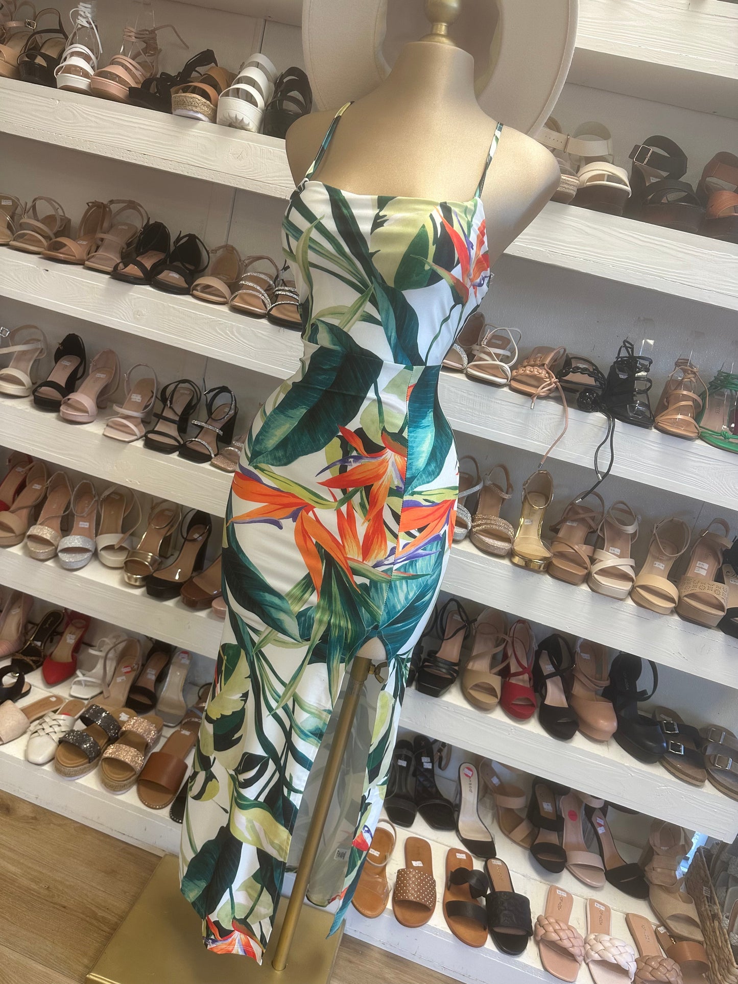 Tropical Print Slit Dress