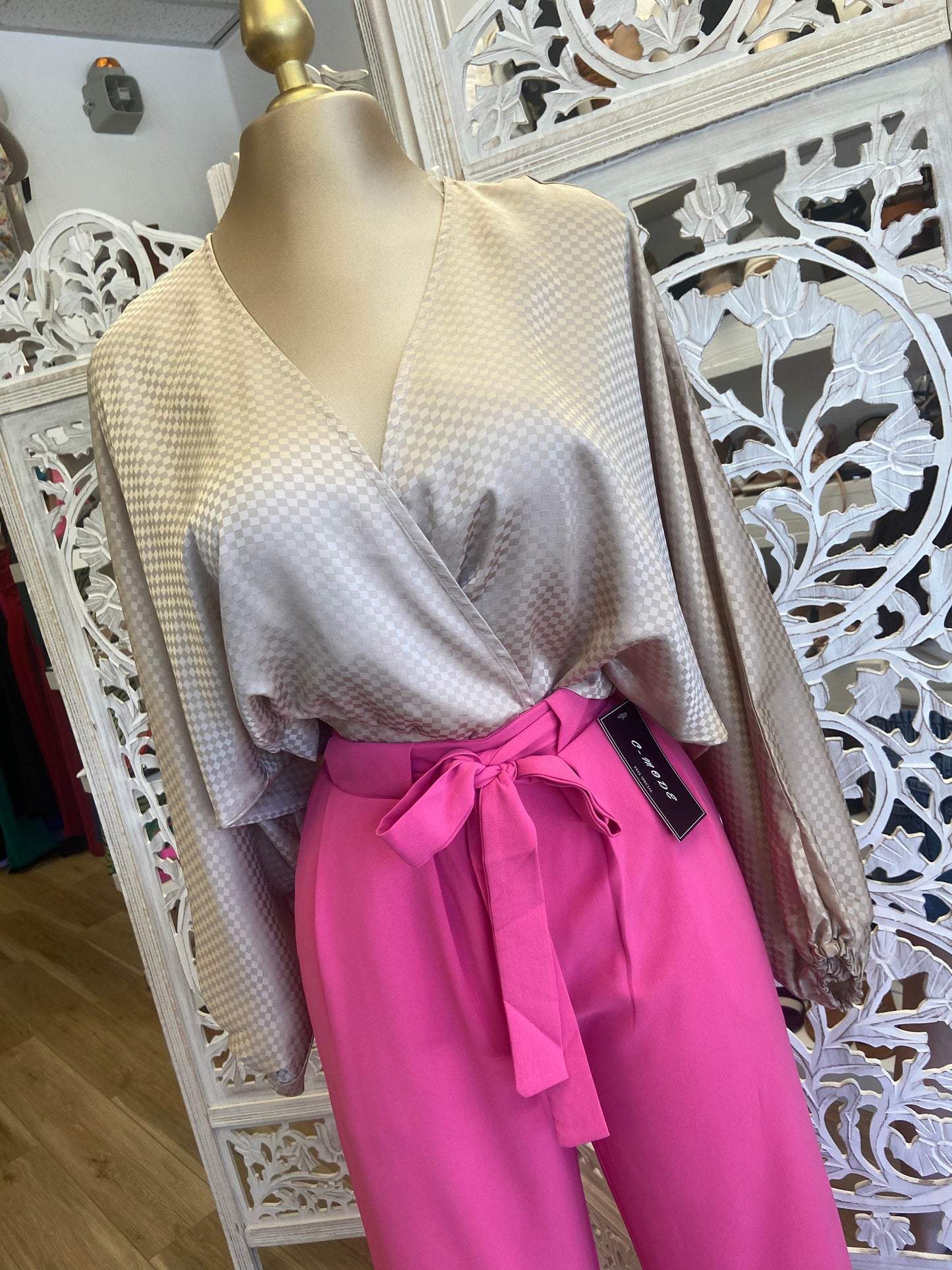 Pink Belted Straight Pants