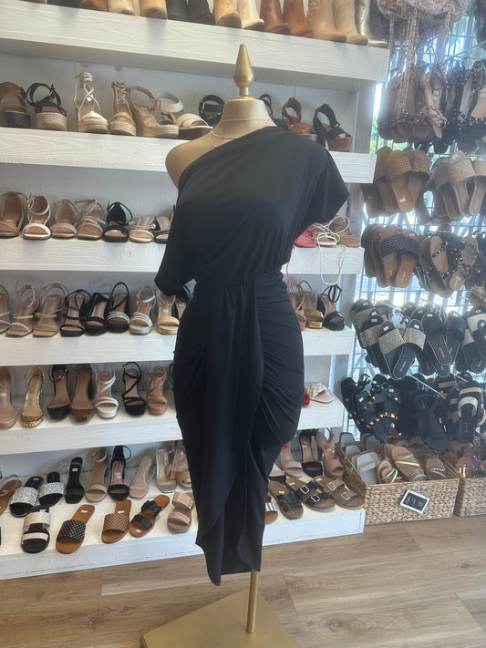 Draped Sleeve Black Dress