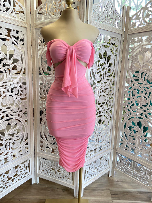 Cotton Pink Tie Front Cutout Dress