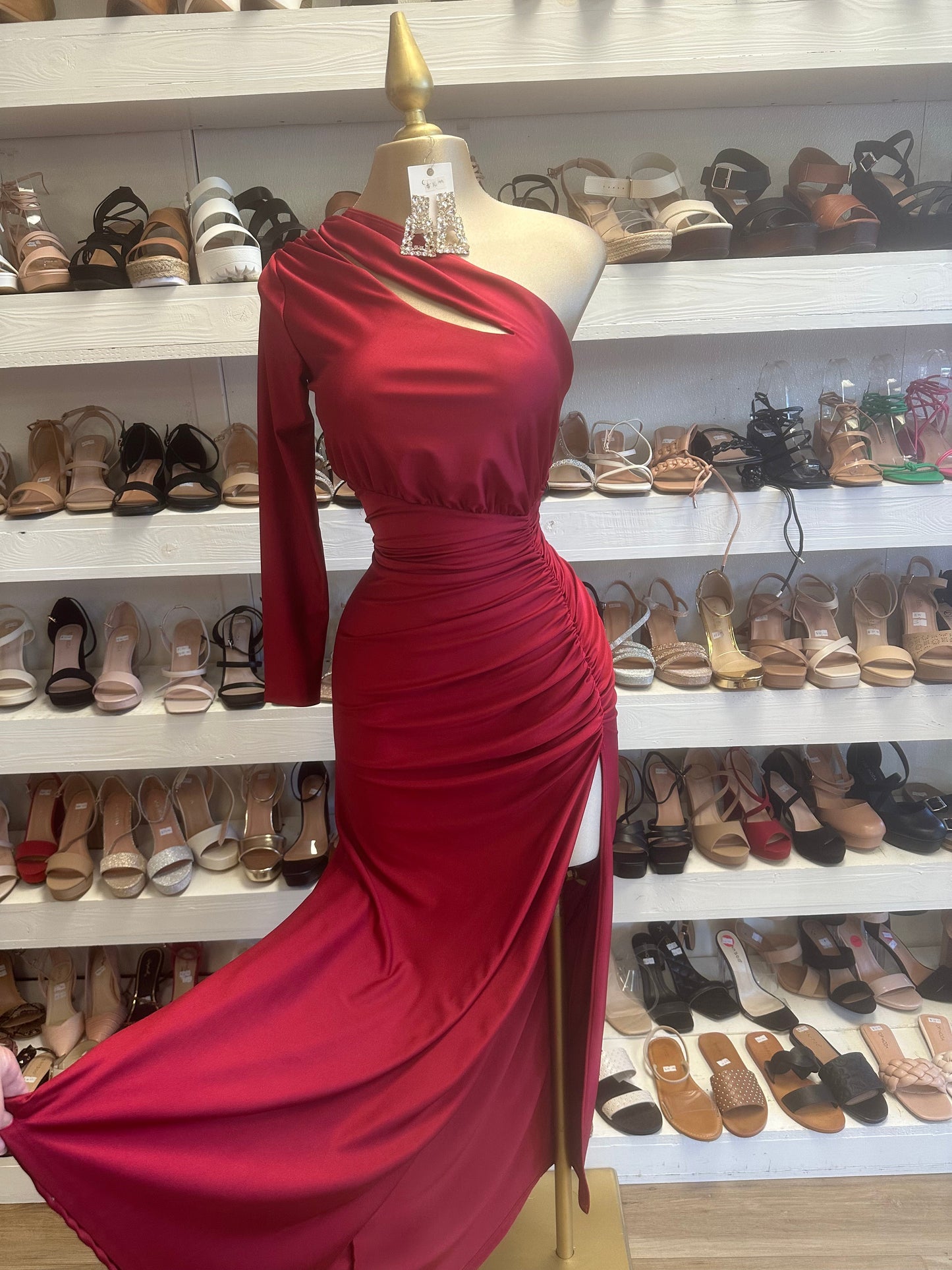 Red Cutout Ruched Dress