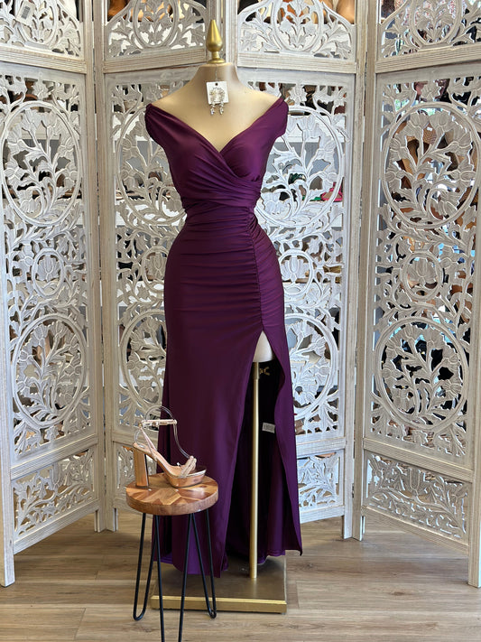 Dark Purple Wrapped Formal Dress