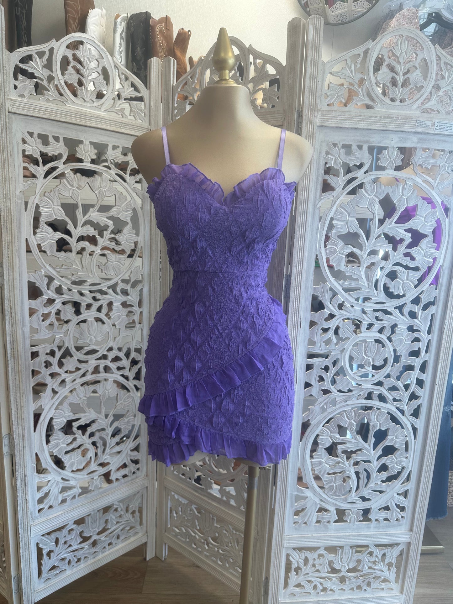 Purple Diamond Pattern Ruffle Dress