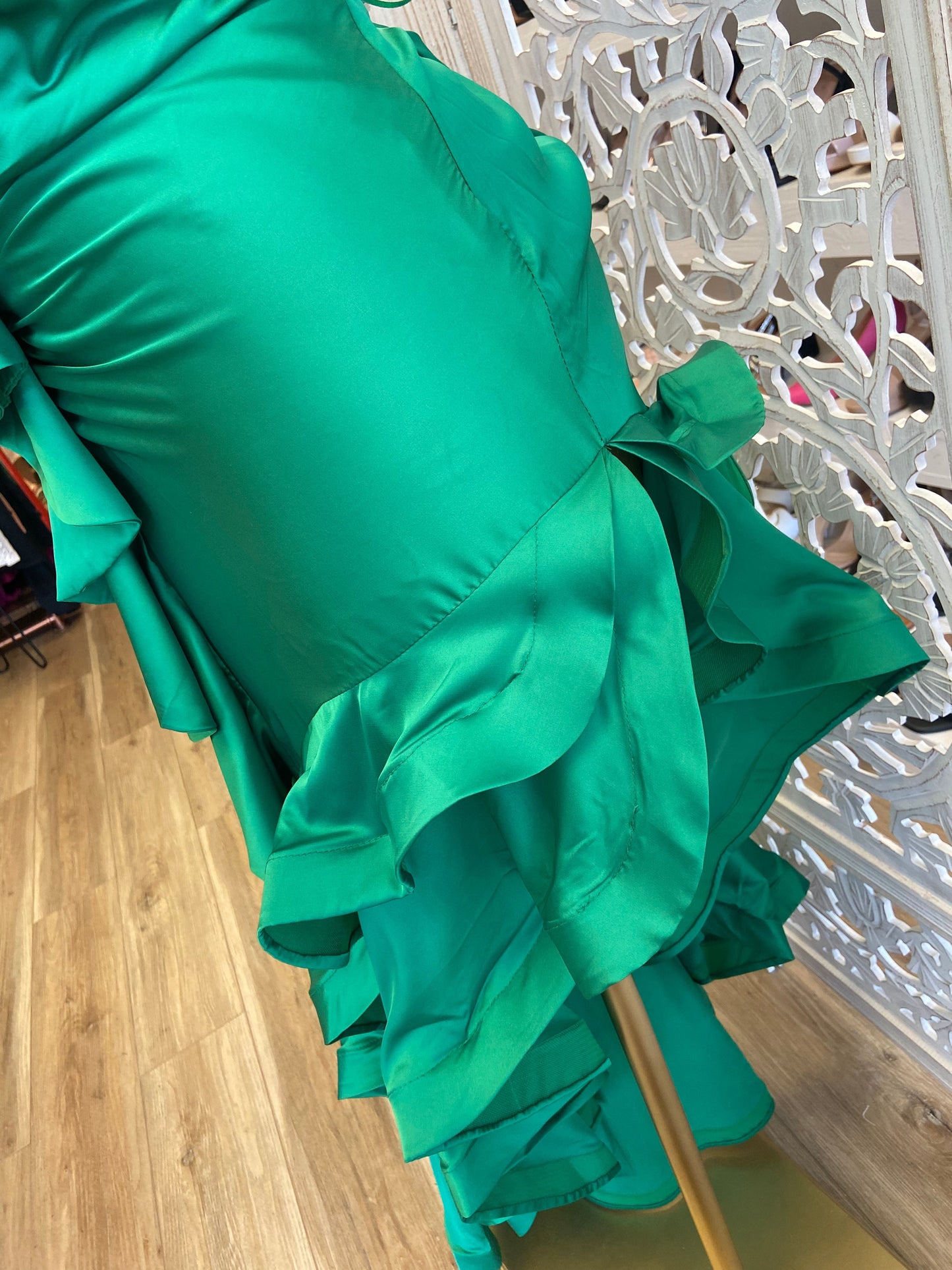 Green Ruffle Strapless Dress