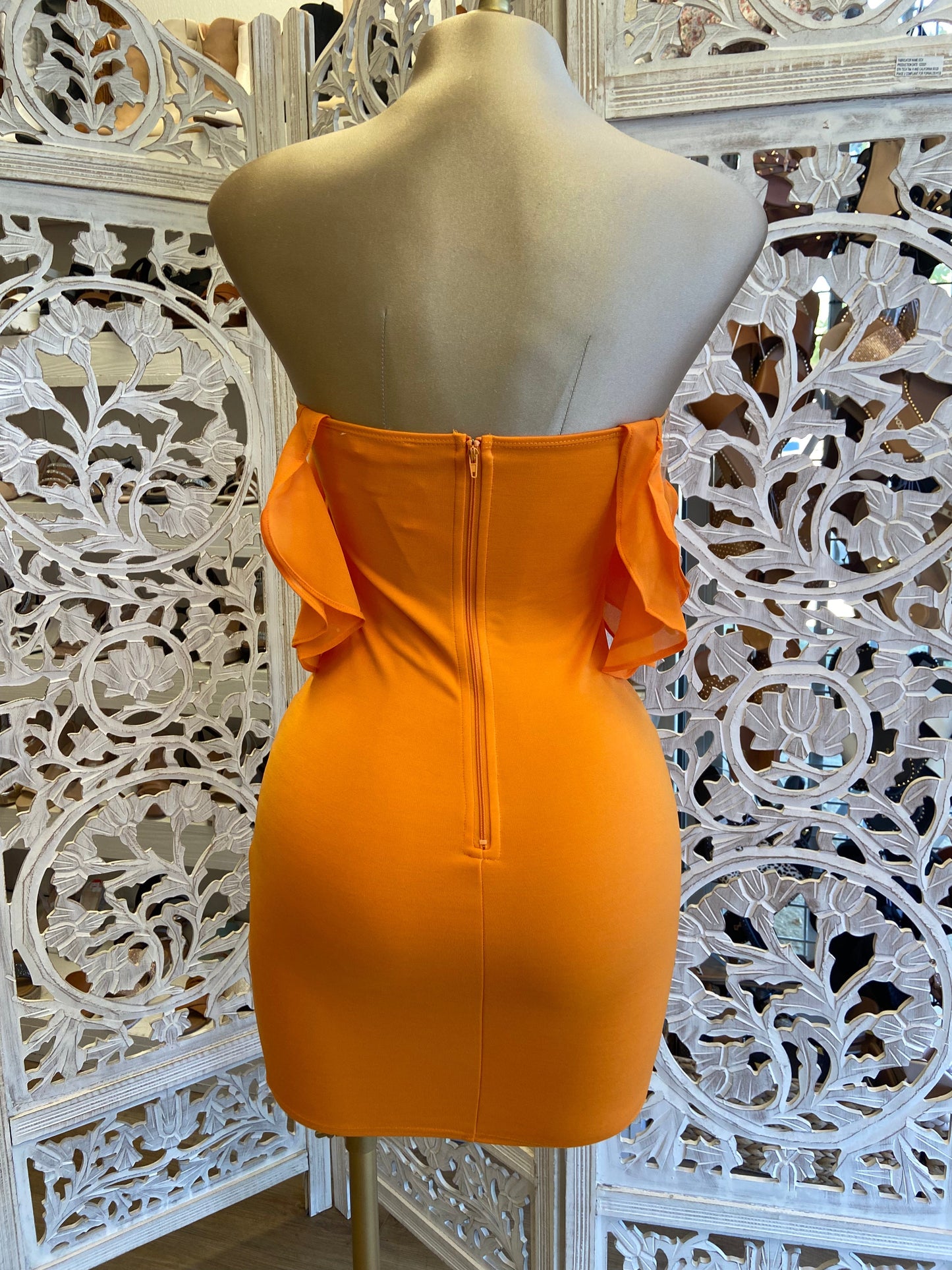 Orange Ruffle Sleeve Mini Dress