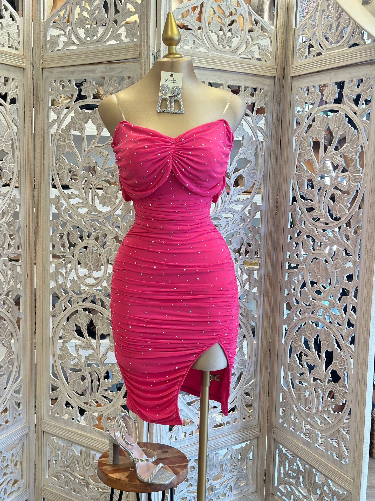 Hot Pink Rhinestone Detail Dress