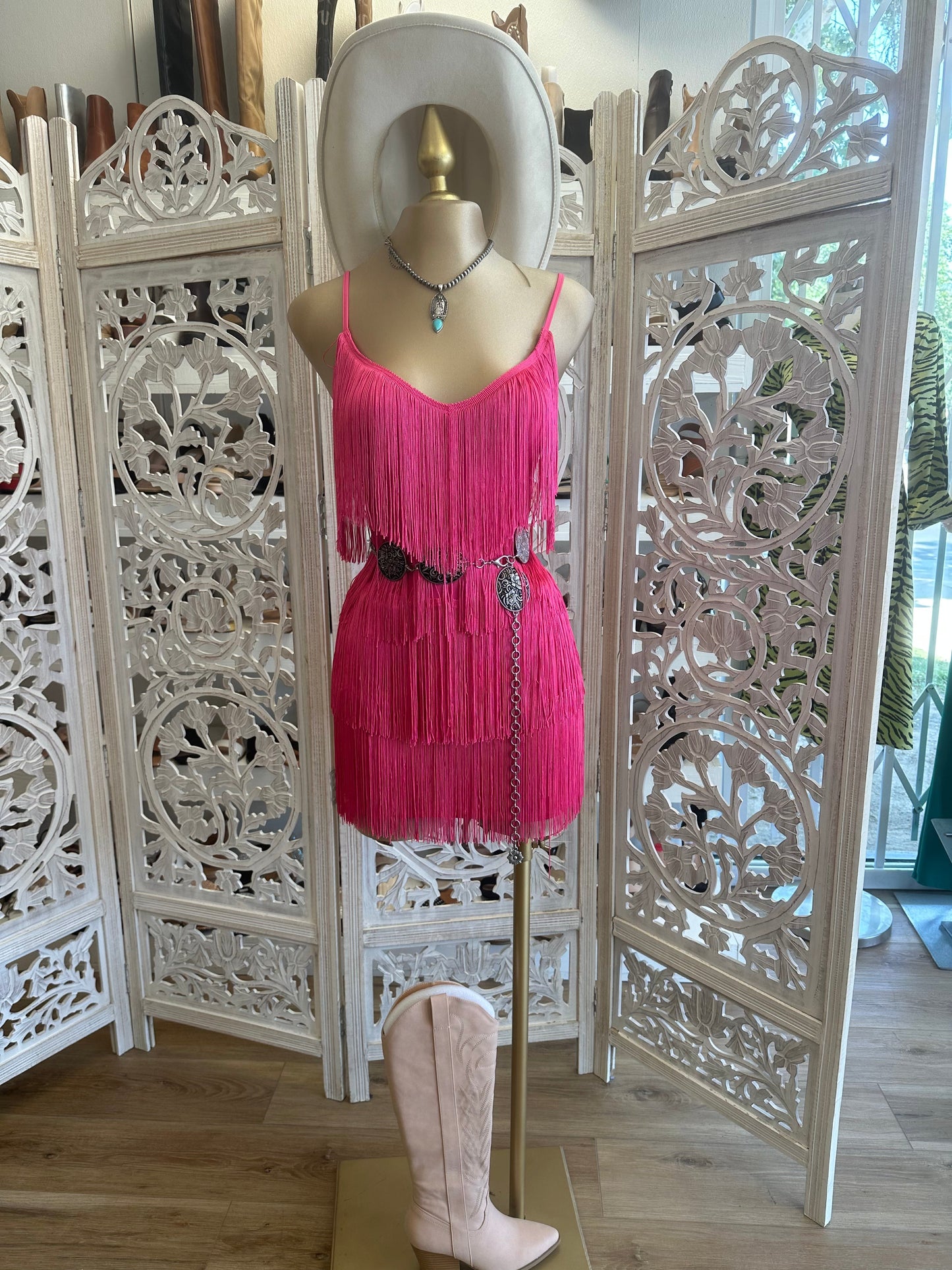 Neon Pink Fringe Dress