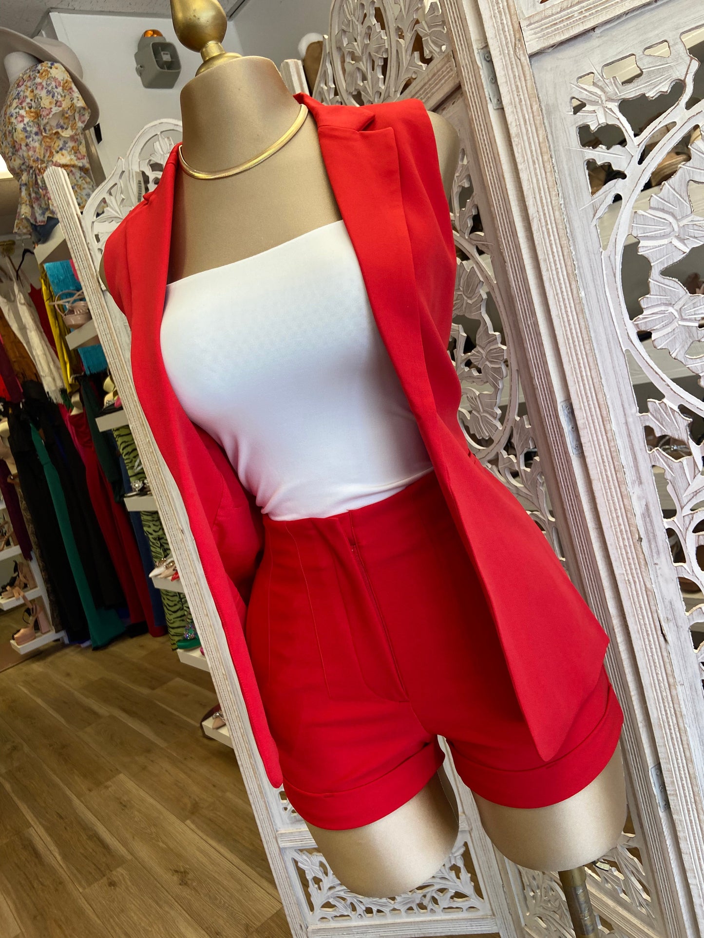 Red Vest Blazer Short Set