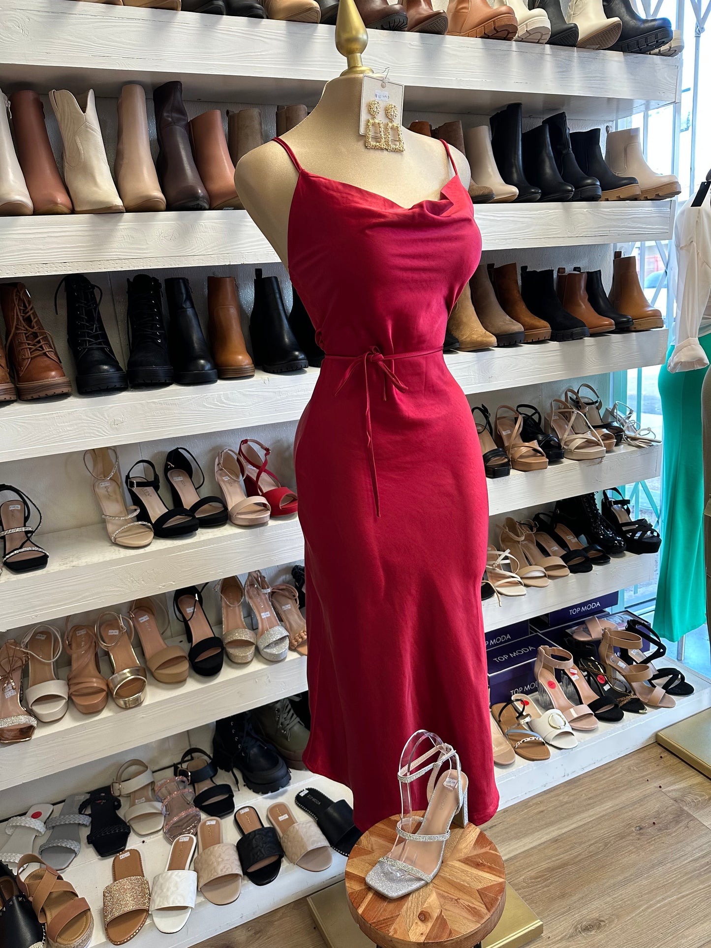 Red Cowl Midi Dress