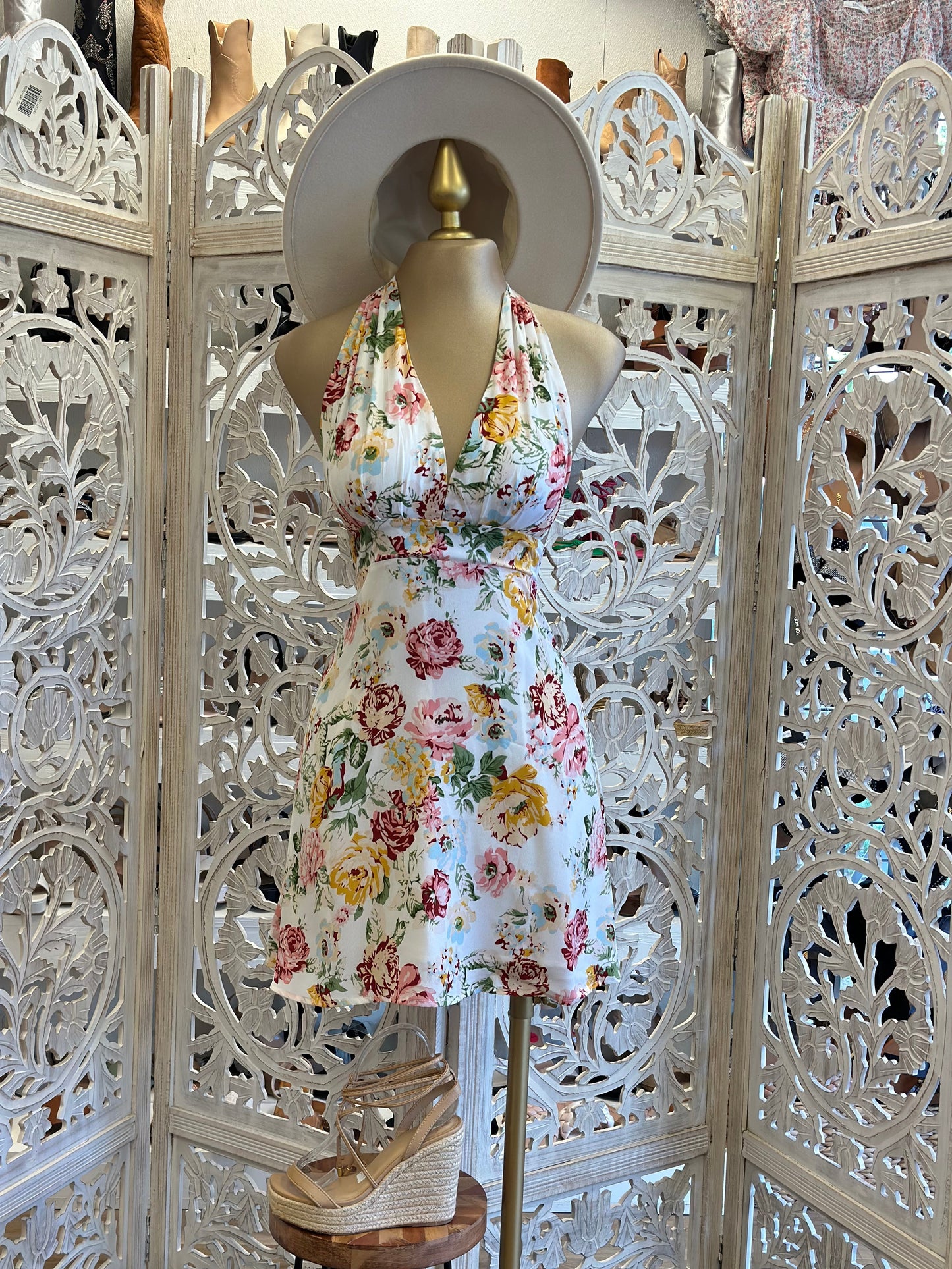 Tie Back Floral V Dress