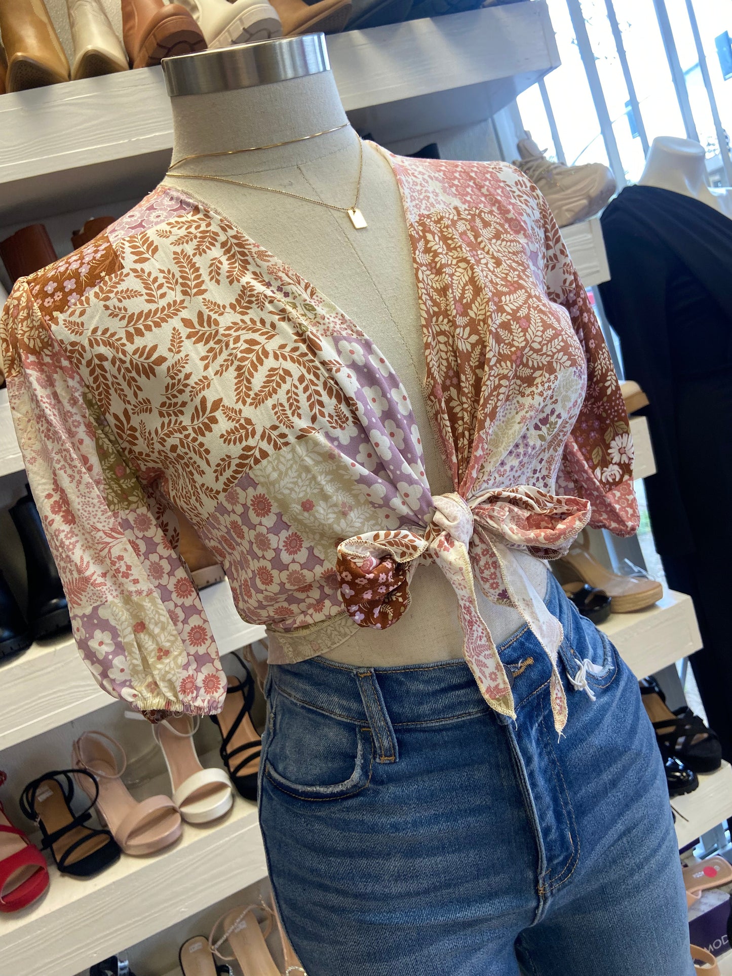 Multi Boho Tie Front Top