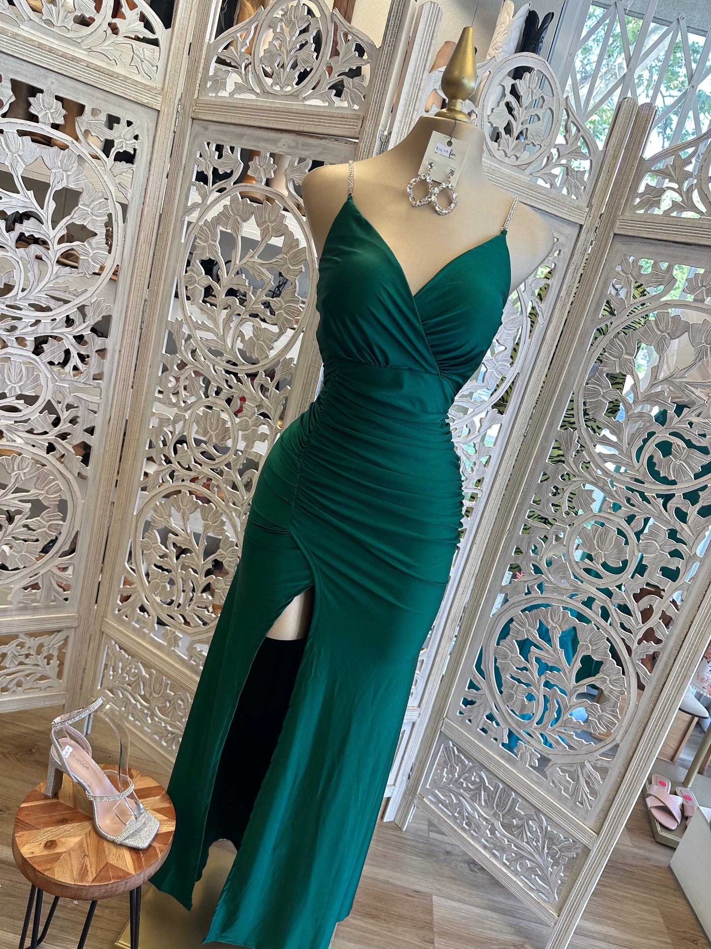 Green Rhinestone Strap Dress