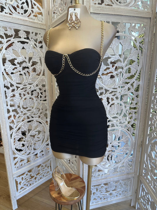 Chain Lined Black Dress