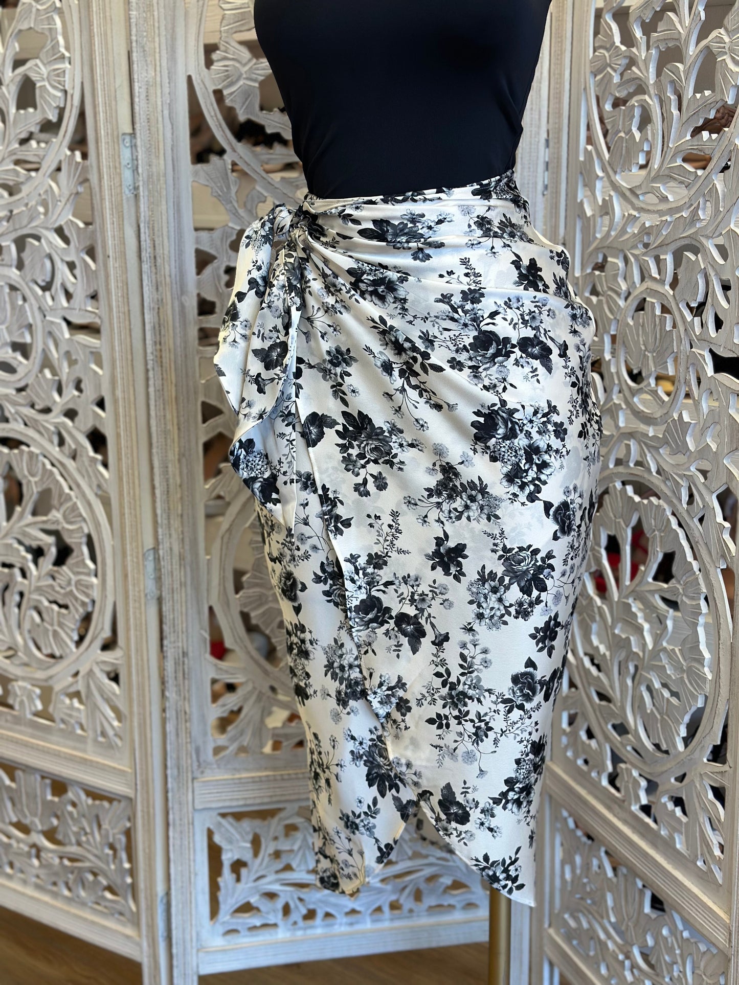 Black Floral Draped Skirt