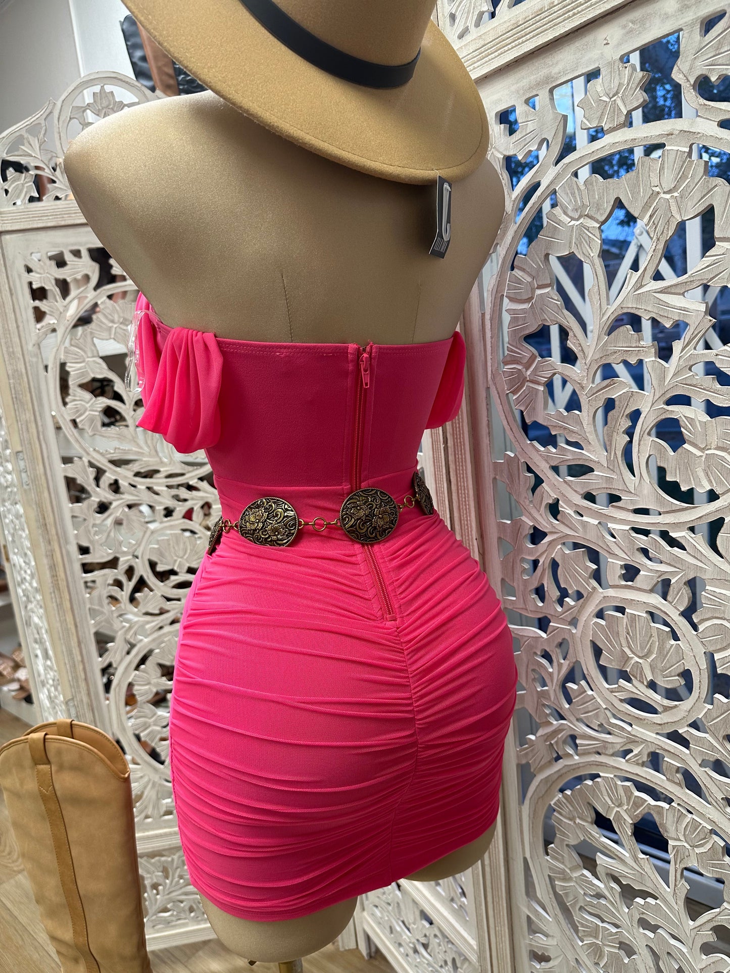 Pink Ruched Corset Dress