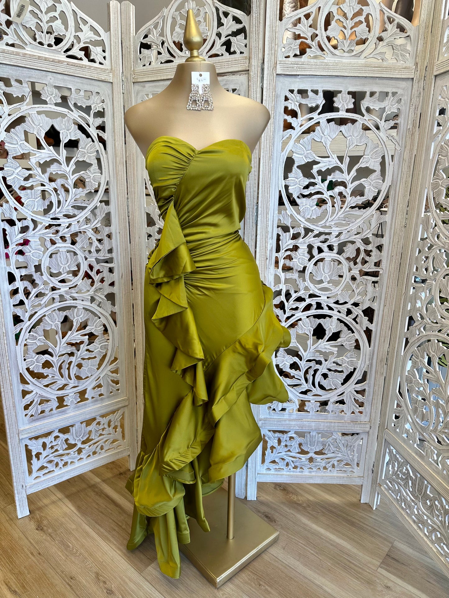 Green Ruffle Strapless Dress