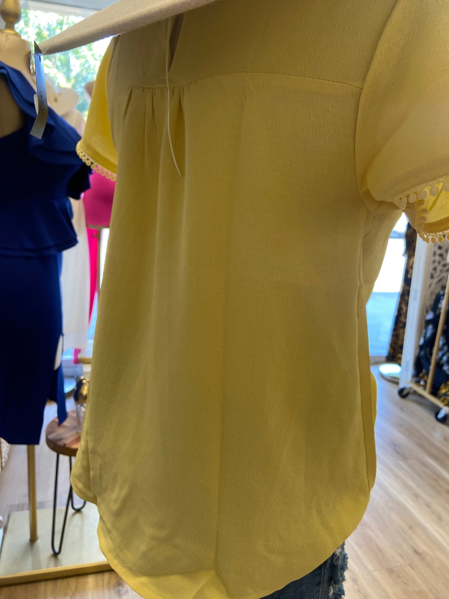 Yellow Embroidered Short Sleeve Top