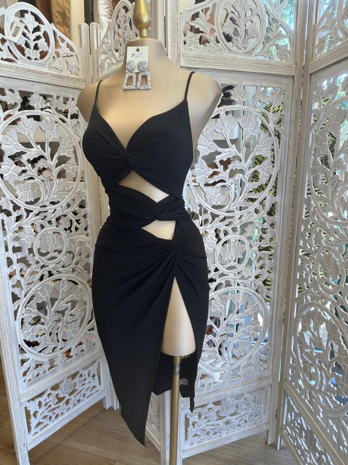 Black Cutout Knotted Dress