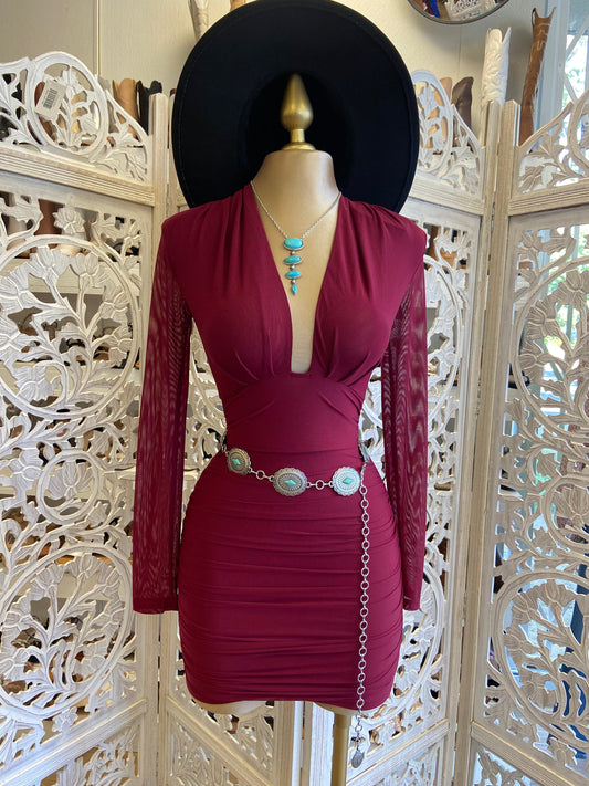 Deep V Burgundy Mini Dress