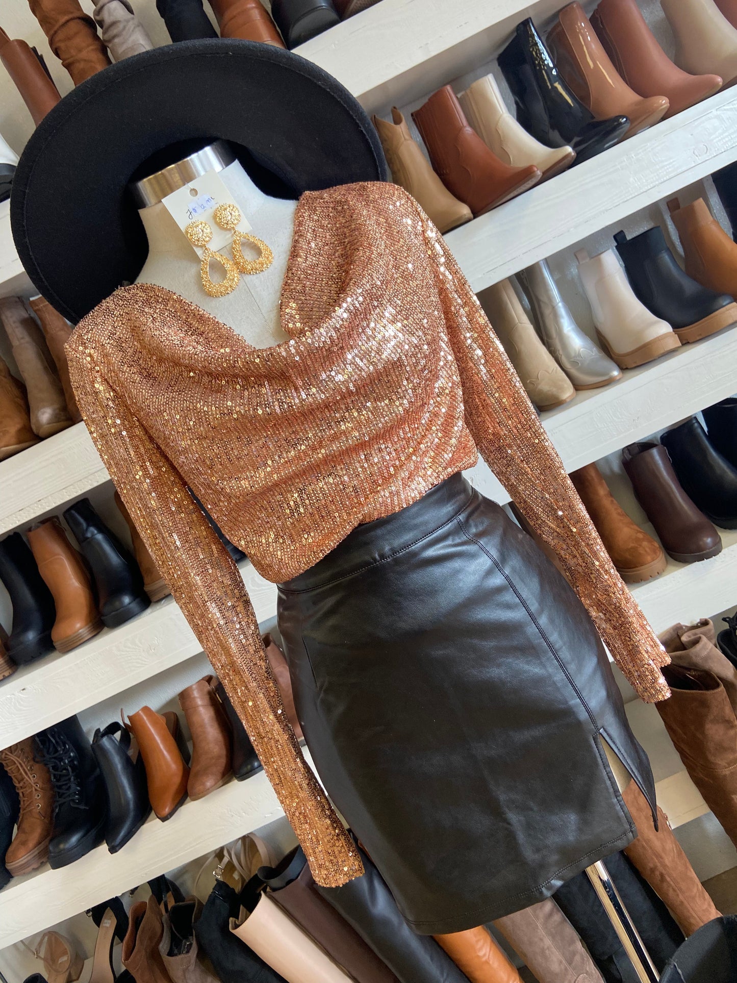 Sequin Cowl Neck Bodysuit