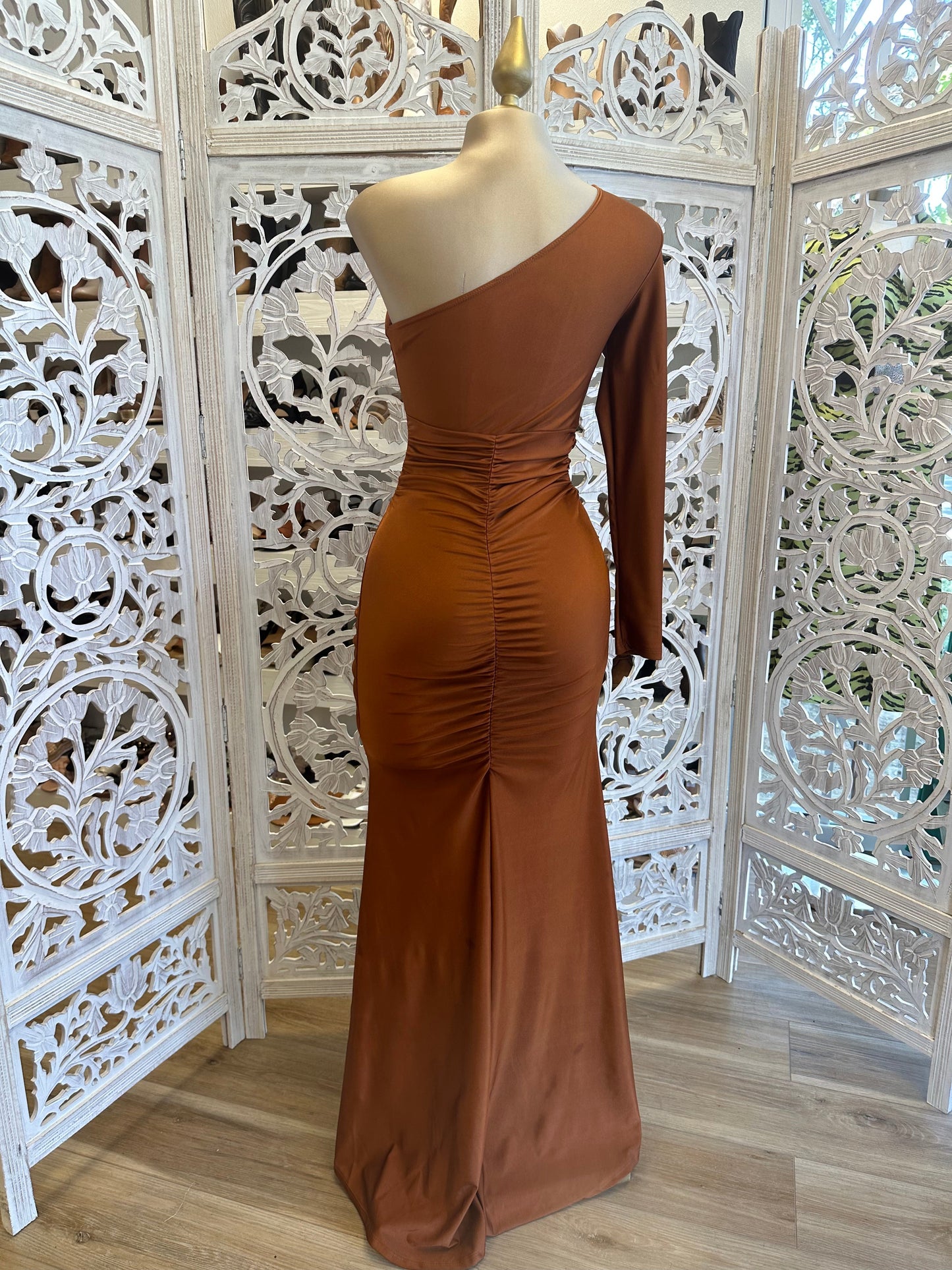 Copper One Sleeve Cutout Dress