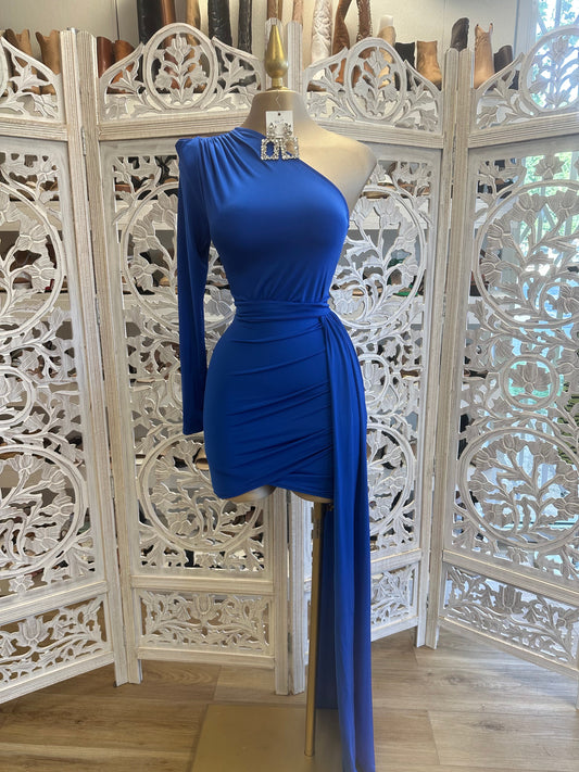 Blue One Sleeve Tailed Dress