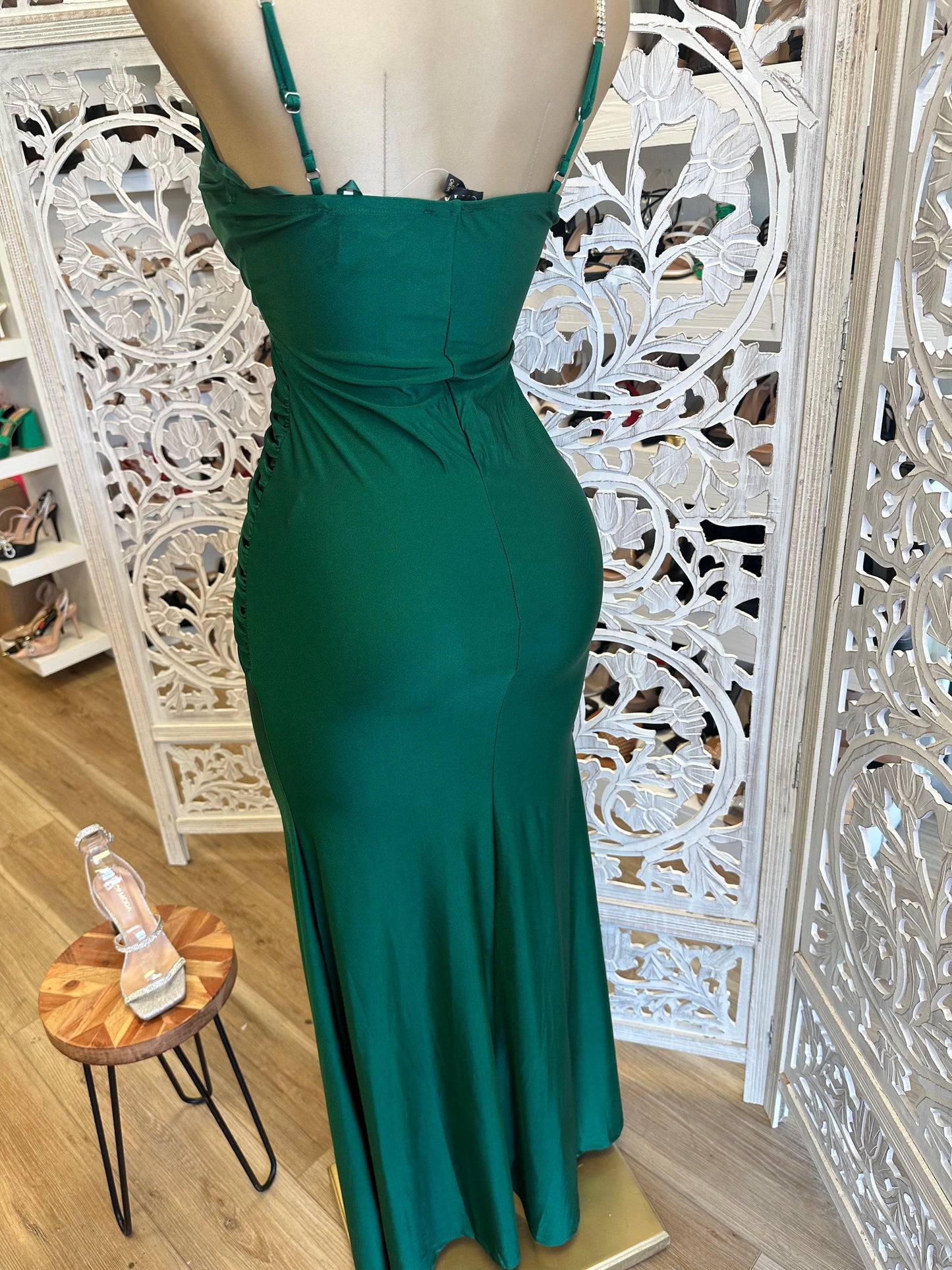 Green Rhinestone Strap Dress