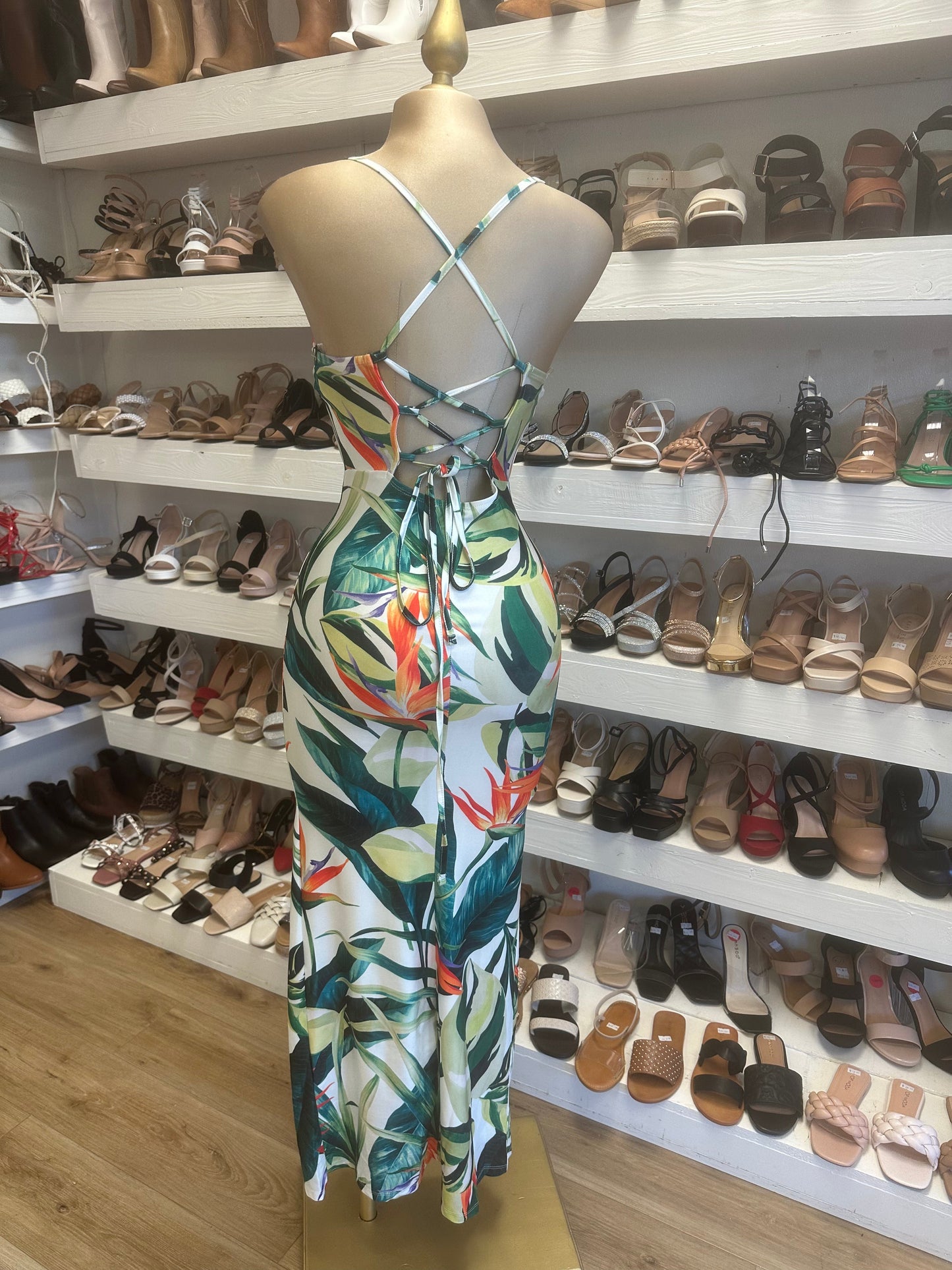 Tropical Print Slit Dress