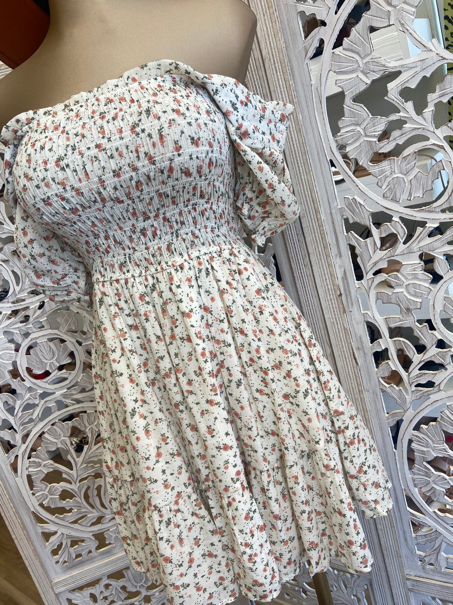 Ivory Floral Smocked Dress