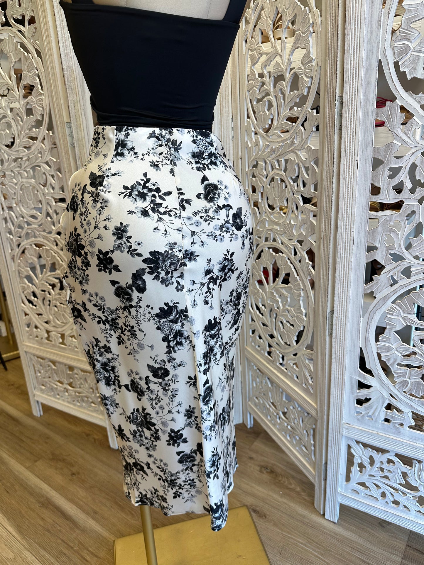 Black Floral Draped Skirt