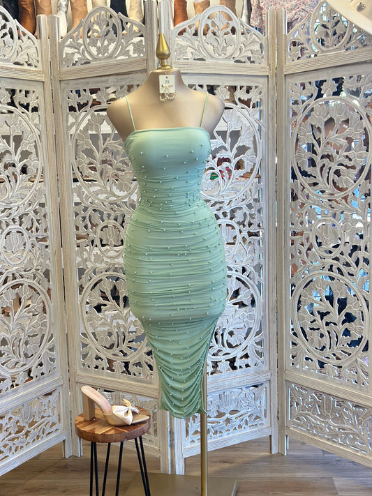 Green Pearl Detail Dress