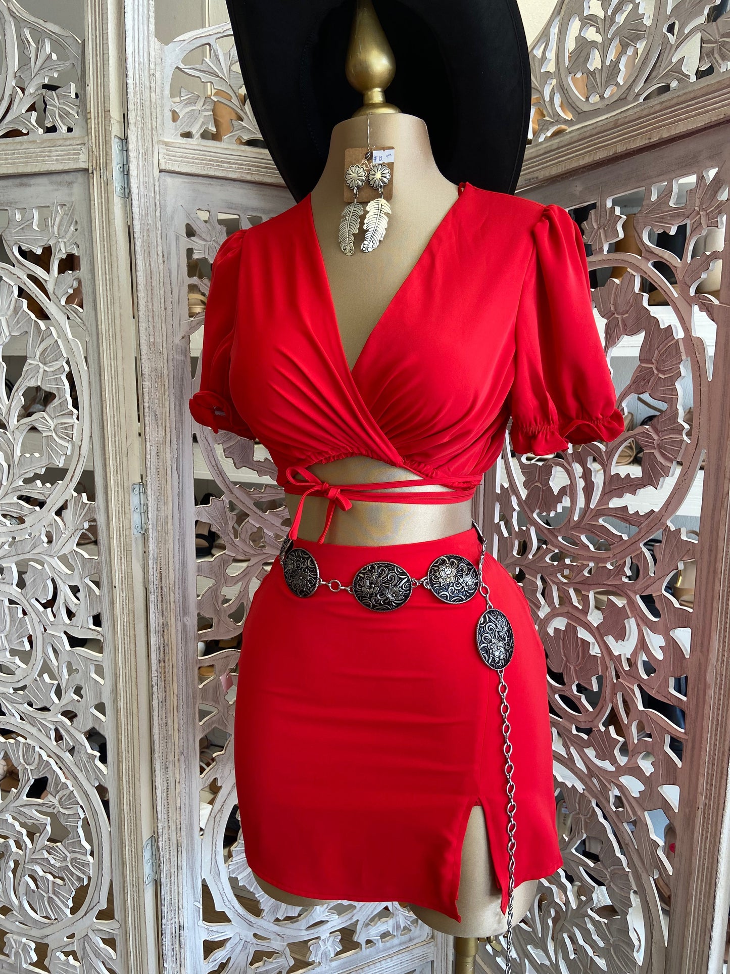 Red Top and Mini Skirt Set